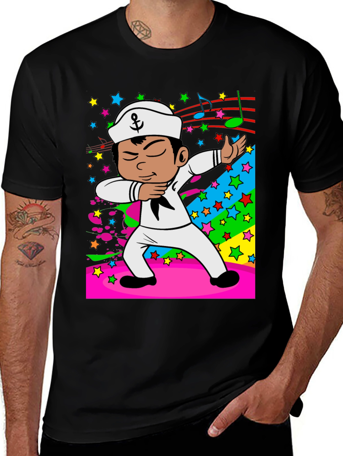 Dabbing Sailor Cartoon Black T-Shirt