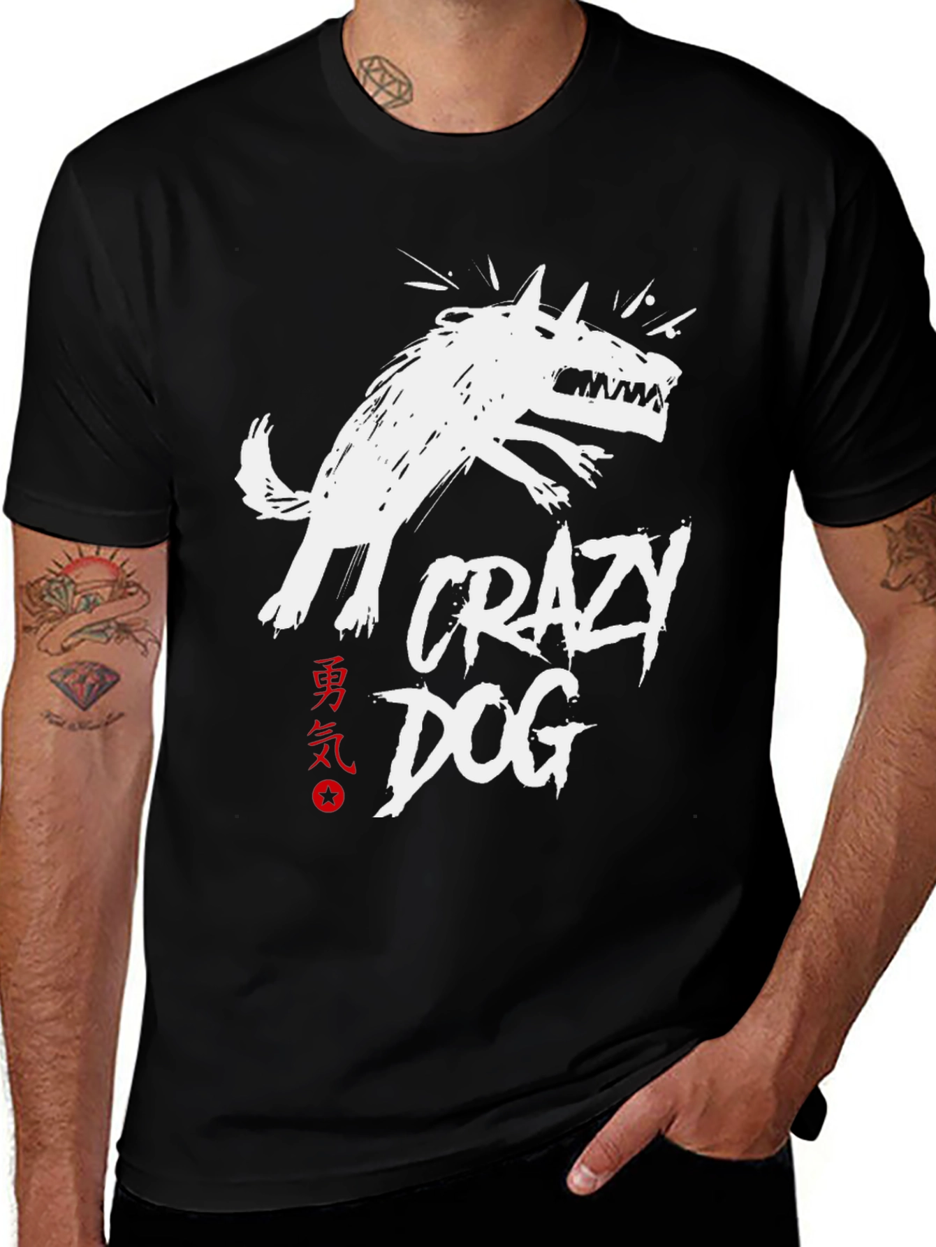 Variant 25 of Crazy Dog Graphic Tee - Black Cotton T-Shirt