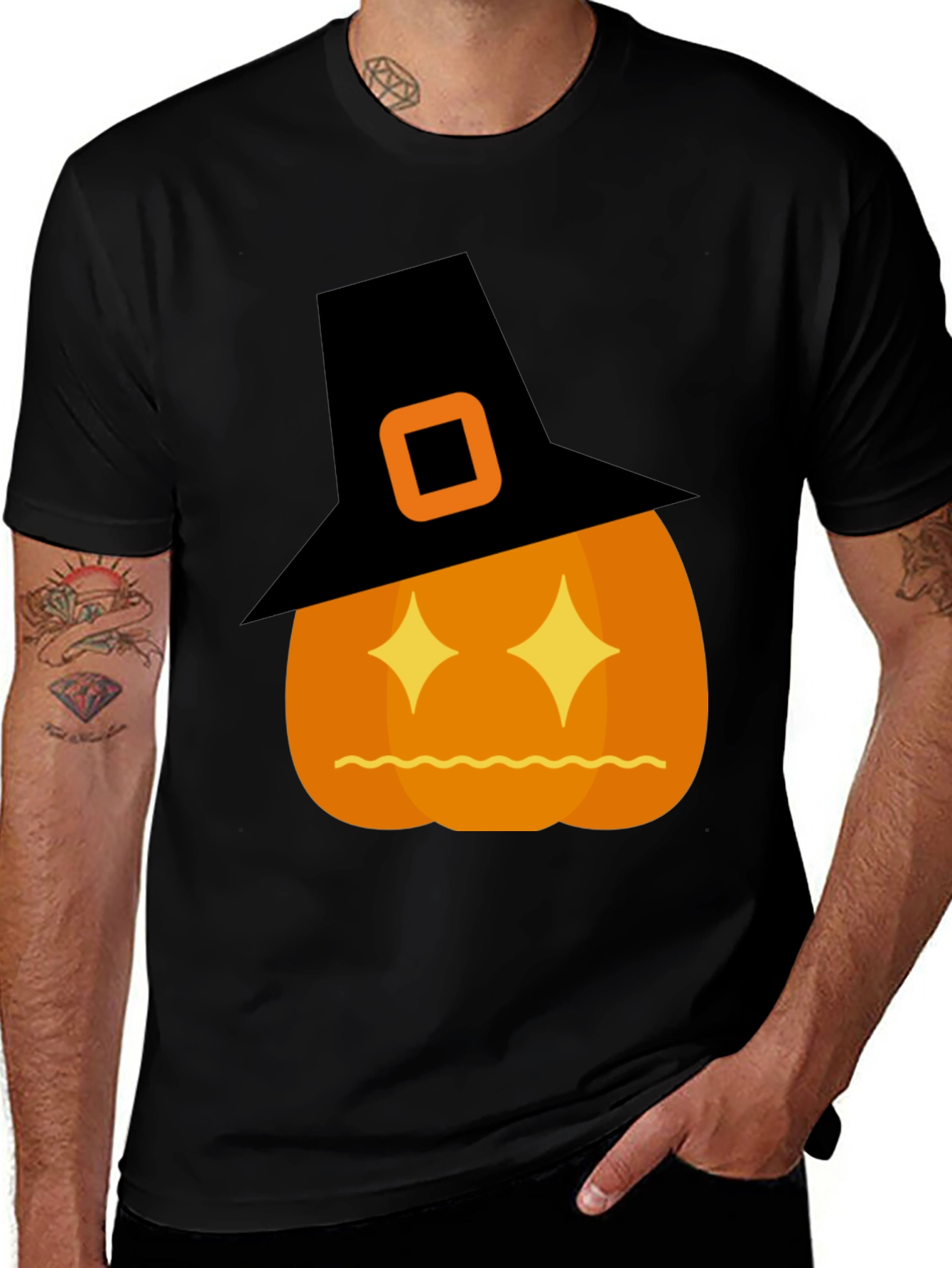 Variant 19 of Halloween Pumpkin Witch Hat Graphic T-Shirt