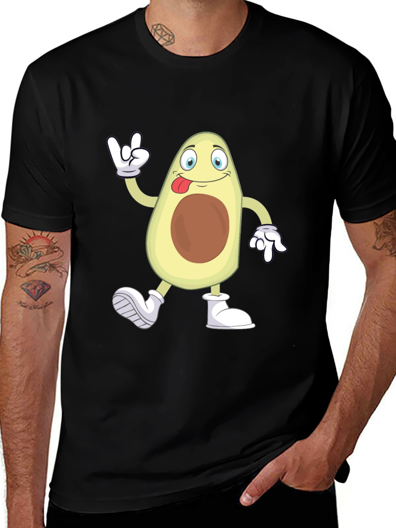 Variant 25 of Funny Avocado Cartoon Graphic Black T-Shirt
