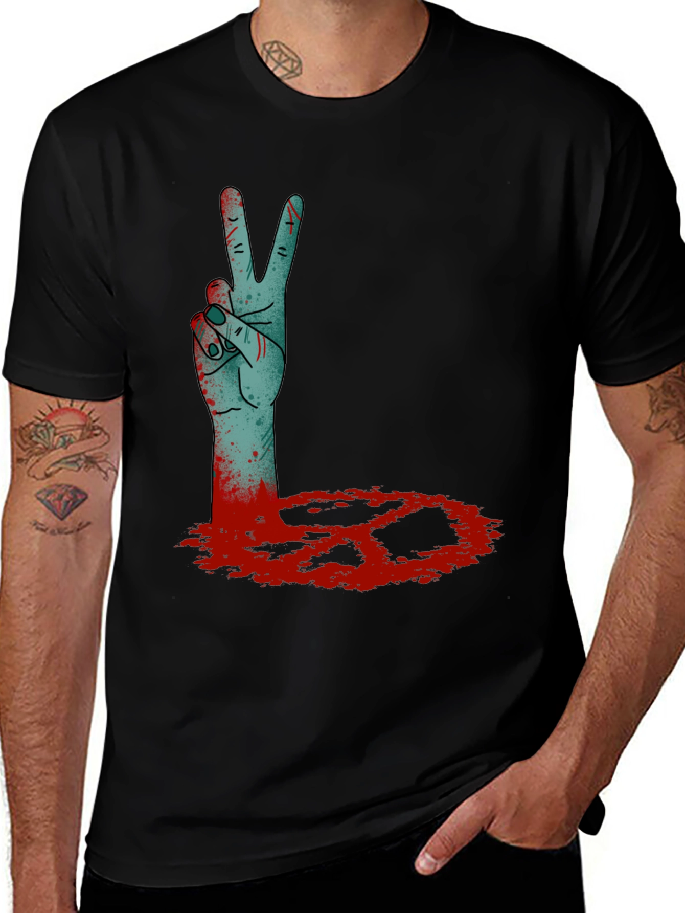 Variant 18 of Zombie Peace Sign Black T-Shirt