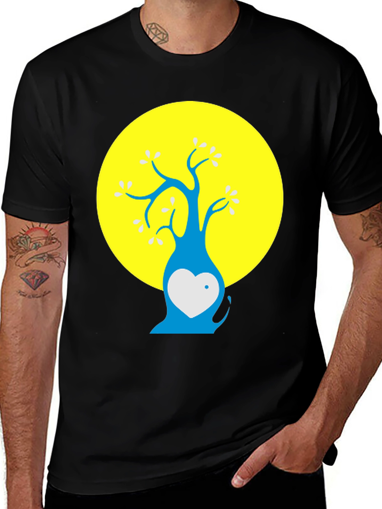 Variant 5 of Artsy Tree Graphic Tee - Black Cotton Blend Shirt