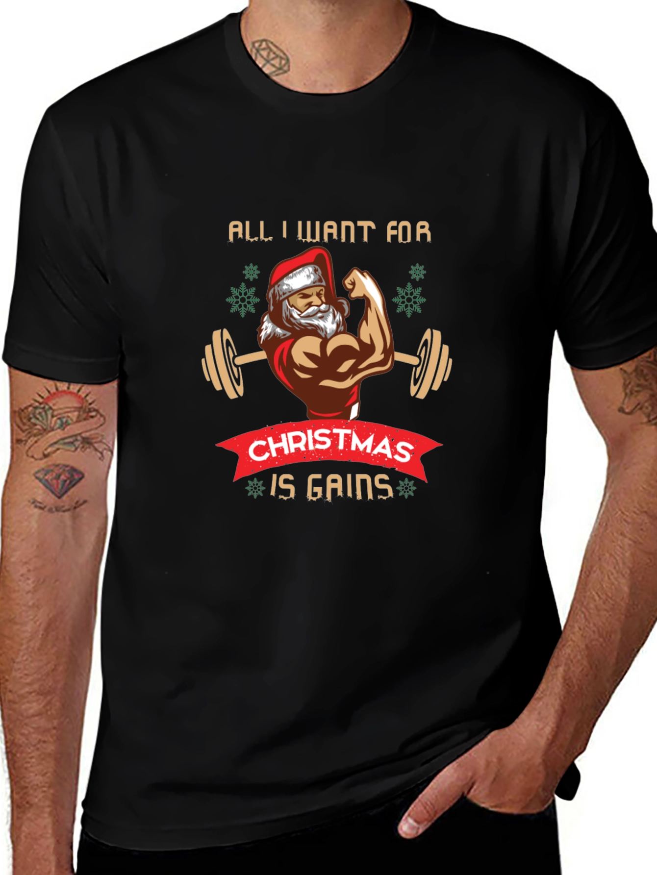 Christmas Gains T-Shirt - Santa Lifting