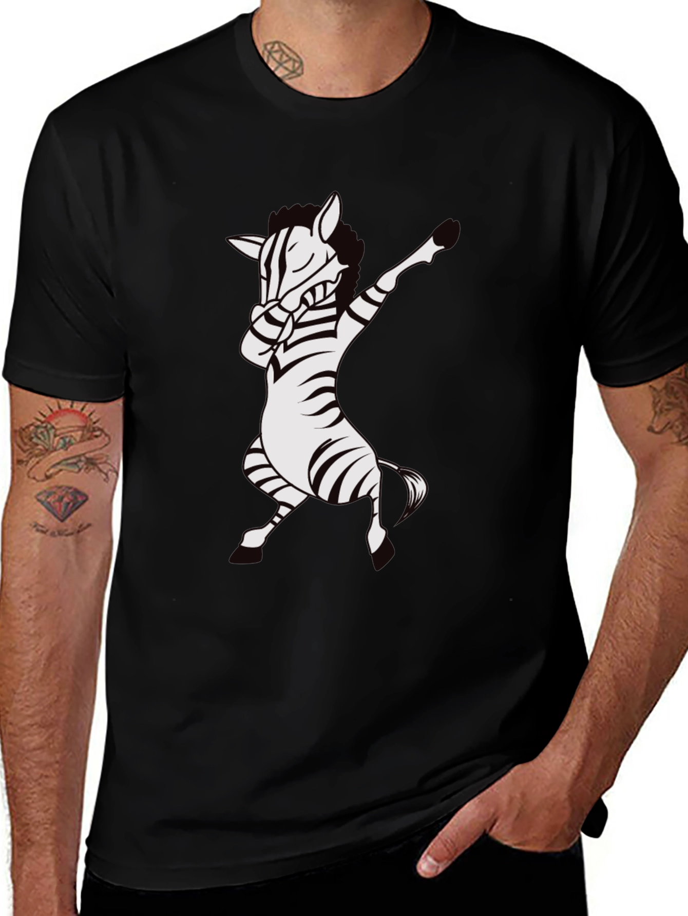 Variant 6 of Dabbing Zebra T-Shirt - Black Cotton Tee