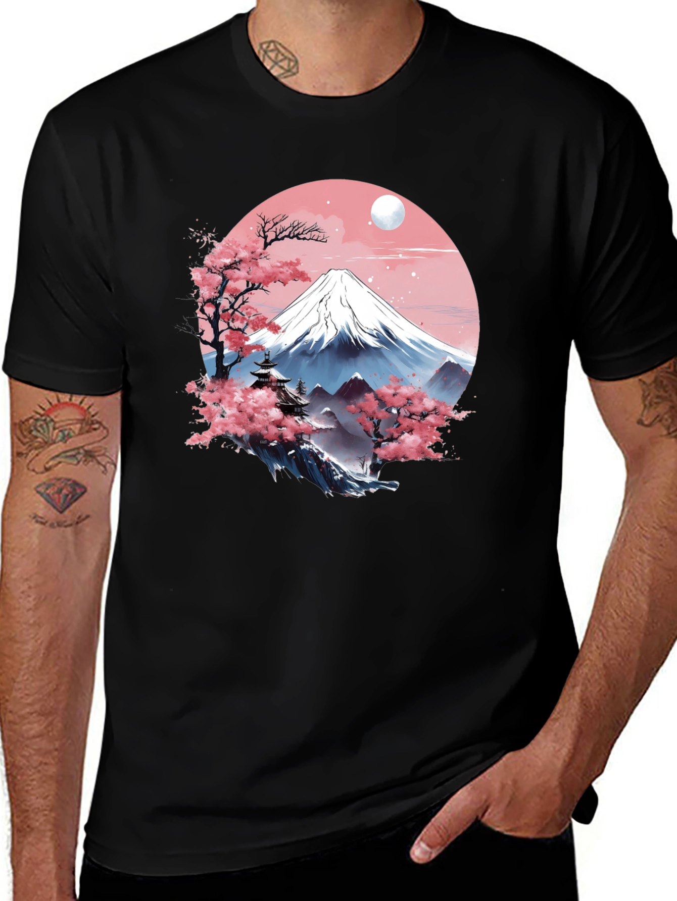 Variant 17 of Japanese Mountain Scene Black T-Shirt