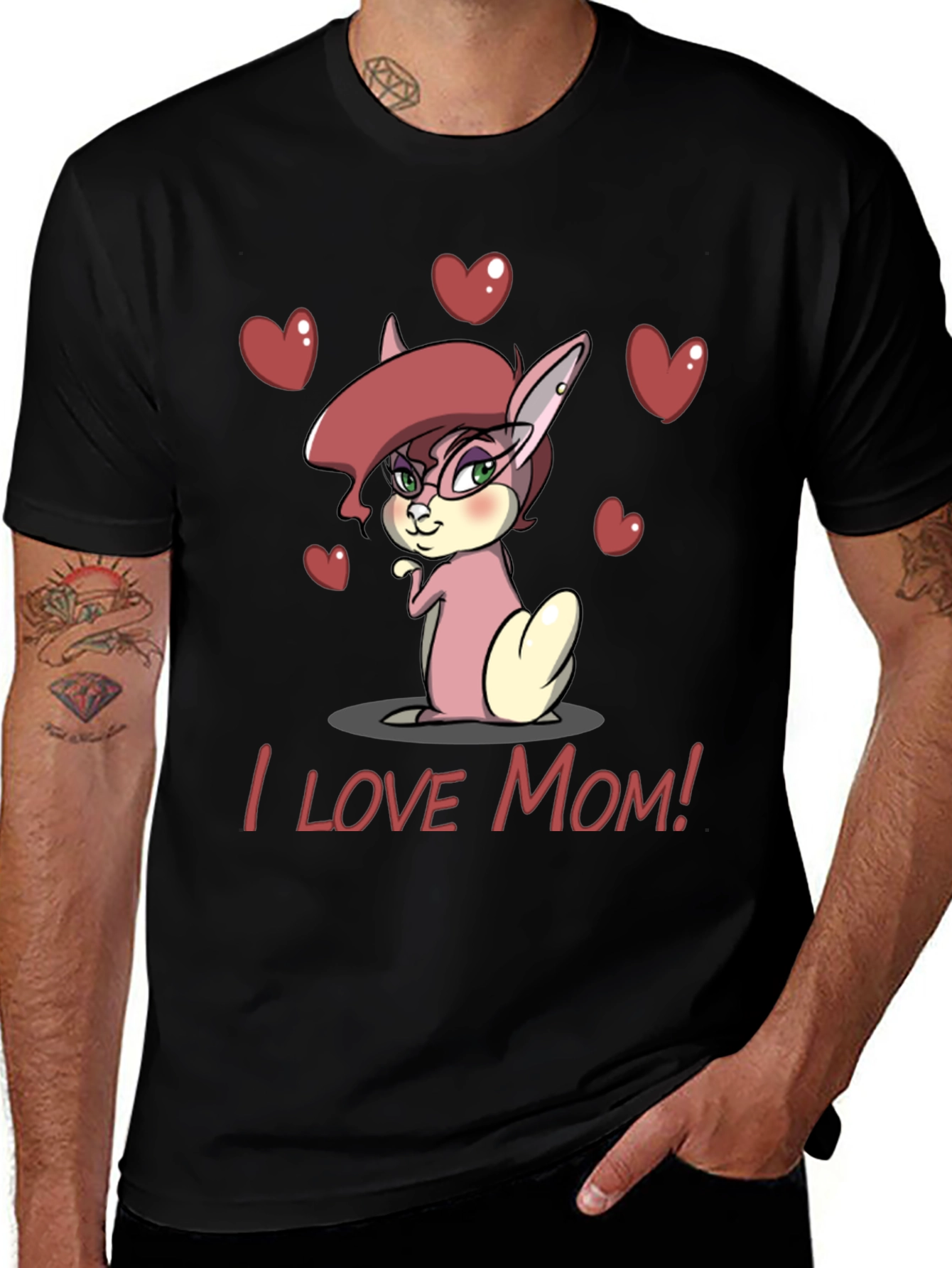I Love Mom Bunny Graphic Tee - Black