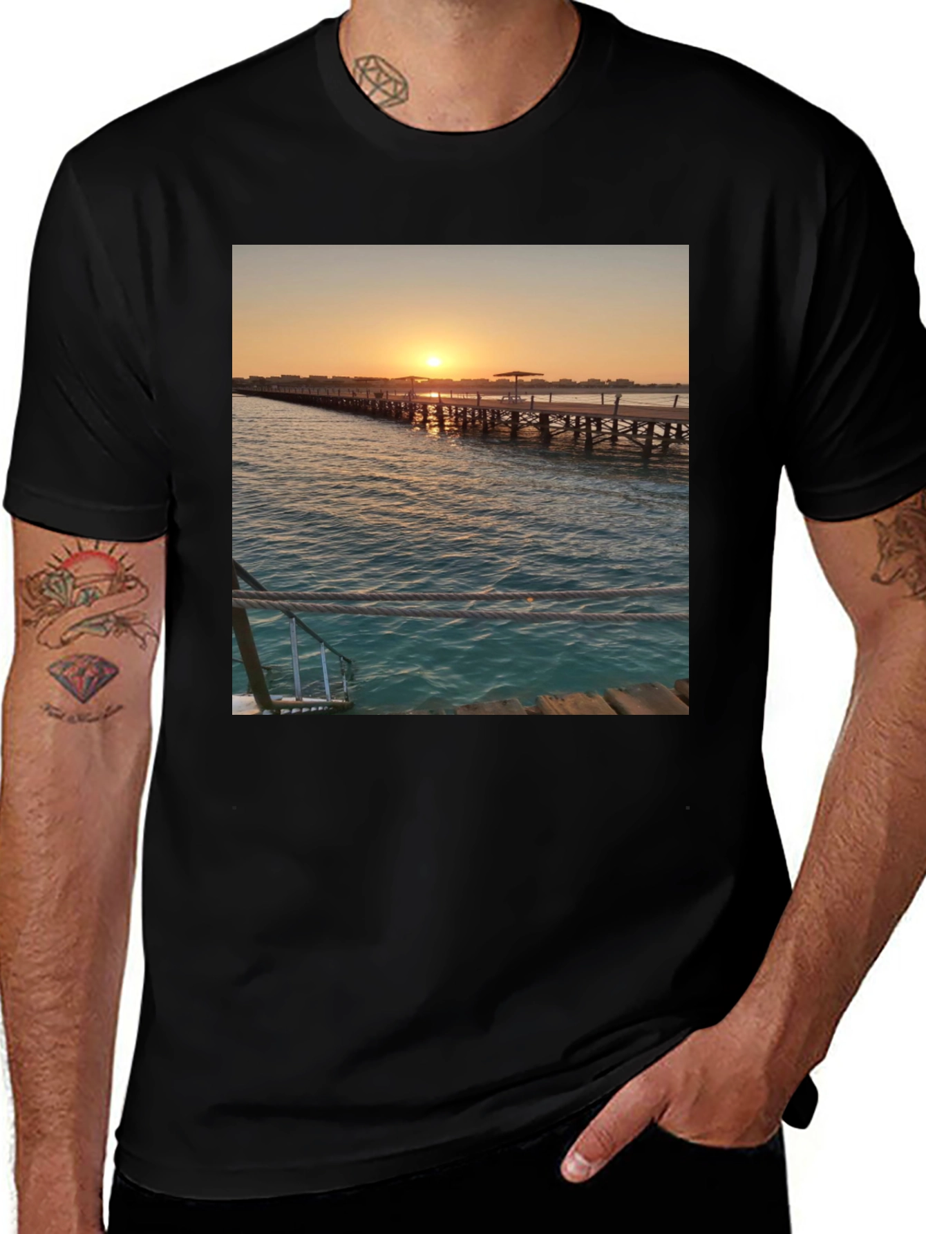 Sunset Pier Graphic T-Shirt - Beach Vibes