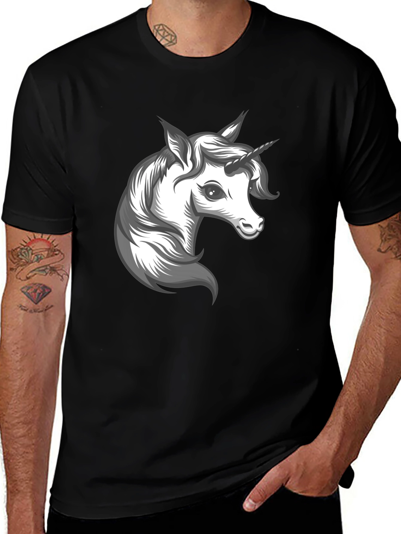 Variant 15 of Unicorn Graphic Black T-Shirt - Fantasy Men's Tee