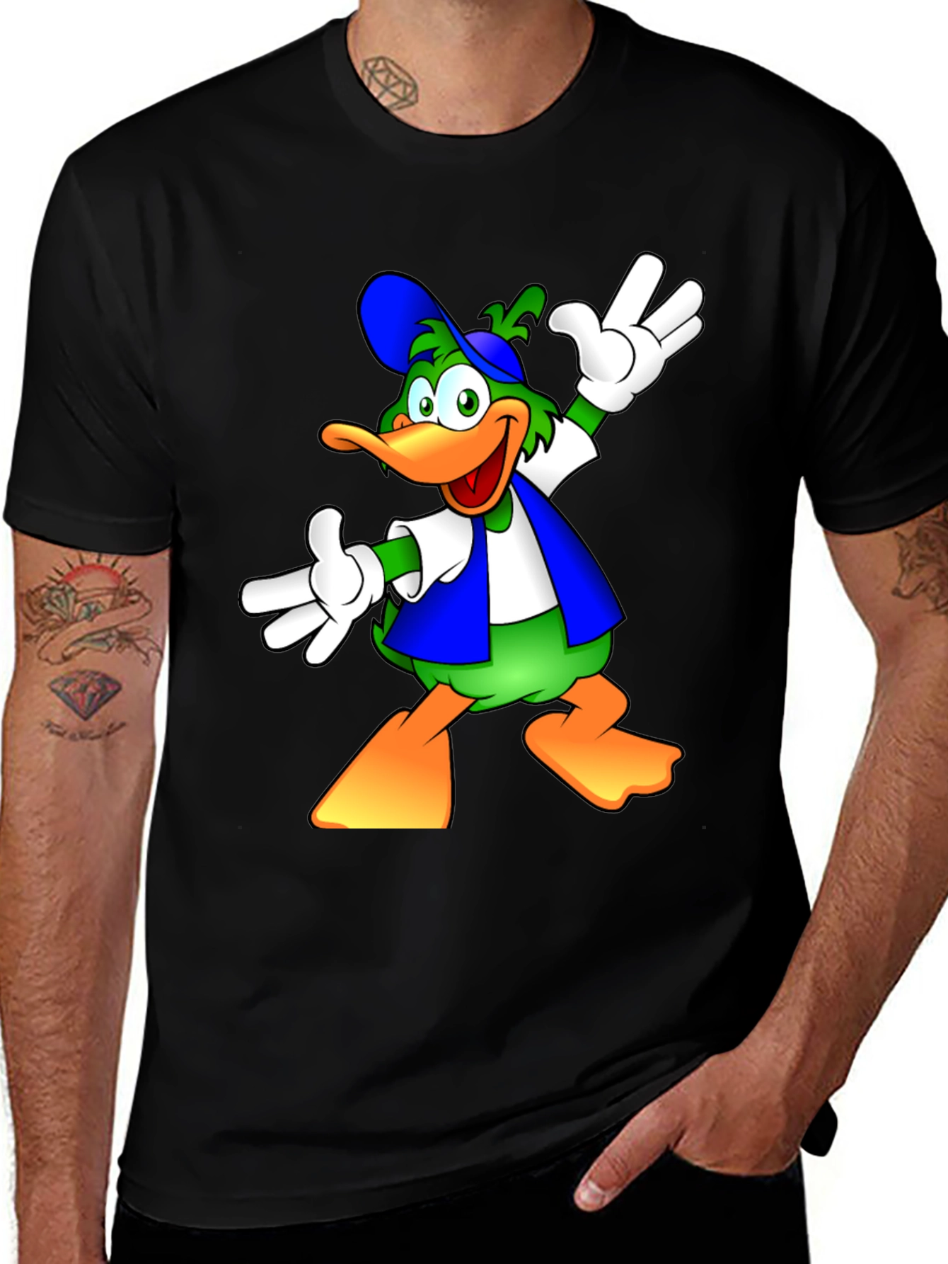 Cartoon Duck Graphic Black T-Shirt