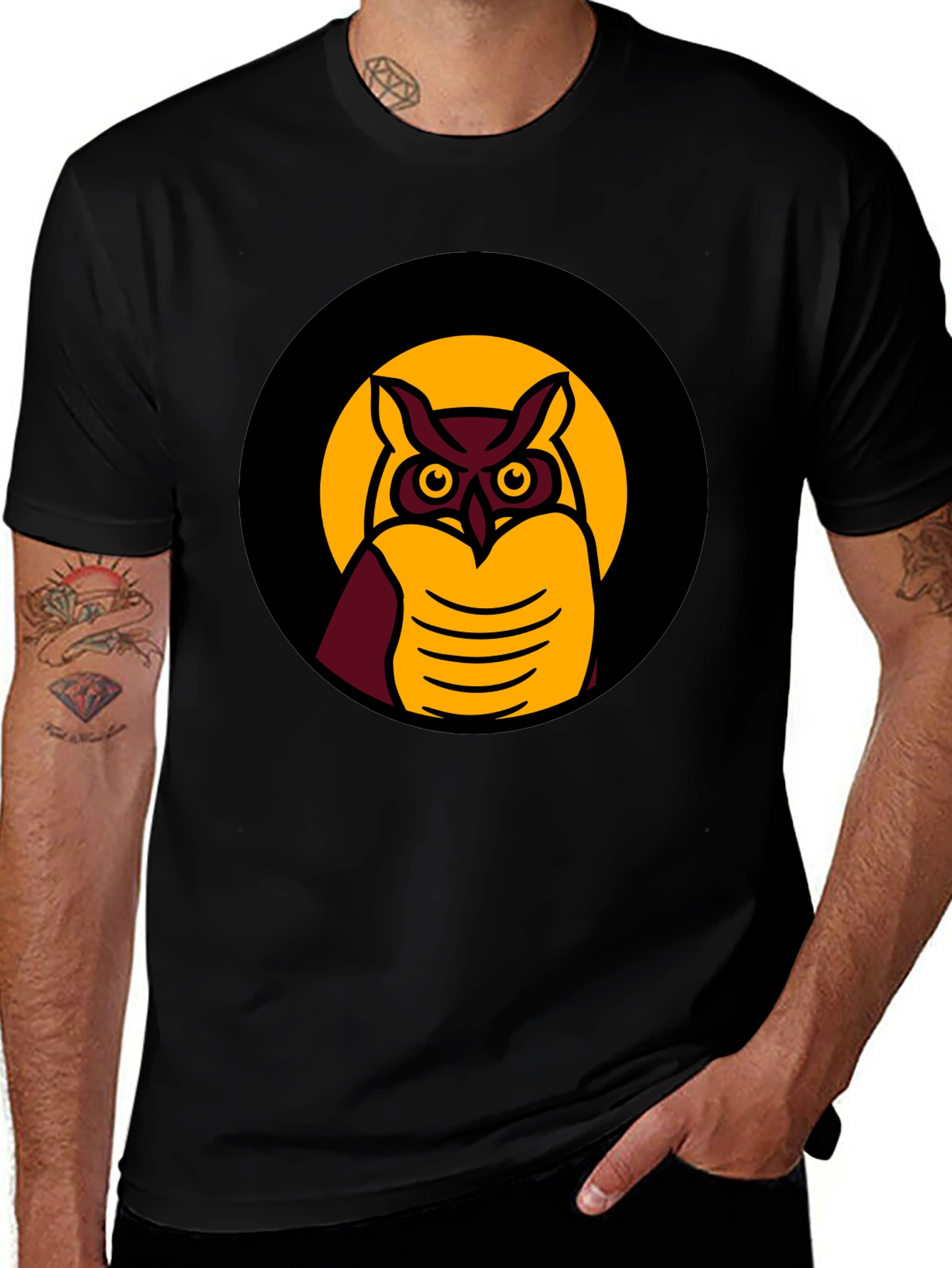 Variant 9 of Owl Graphic Print Black Tee