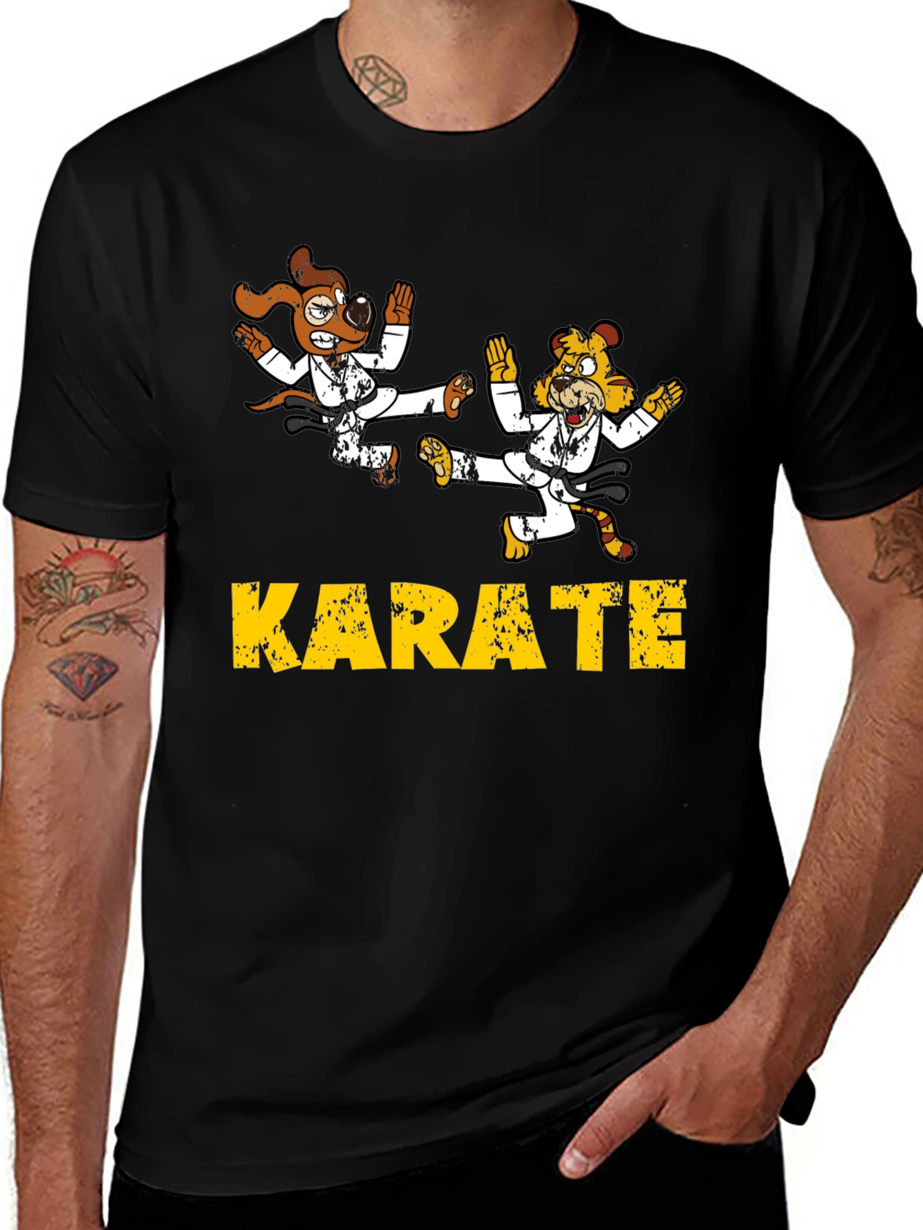 Variant 14 of Karate Animal Cartoon T-Shirt Black