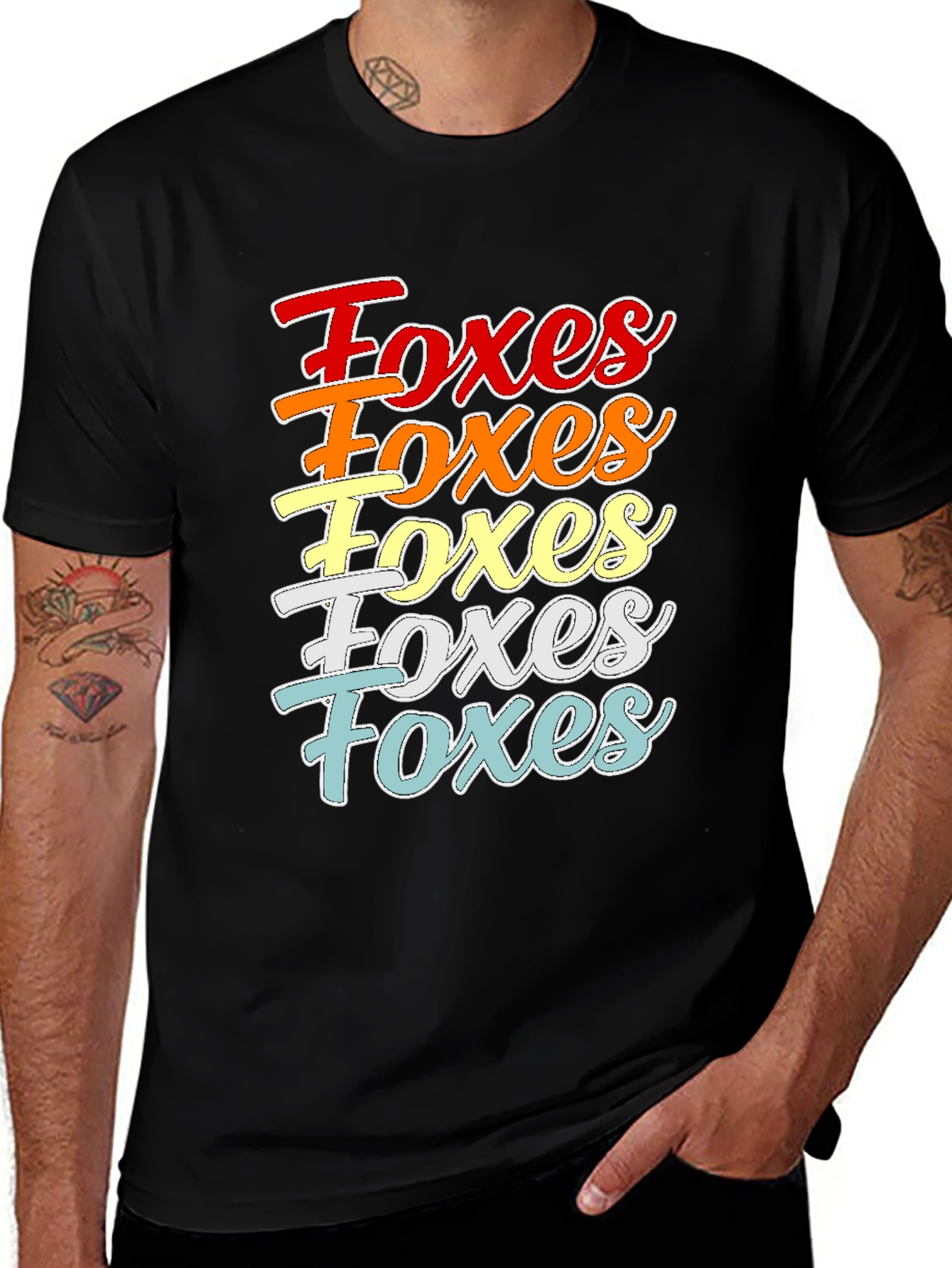 Variant 5 of Retro Foxes Graphic Tee - Black Cotton T-Shirt