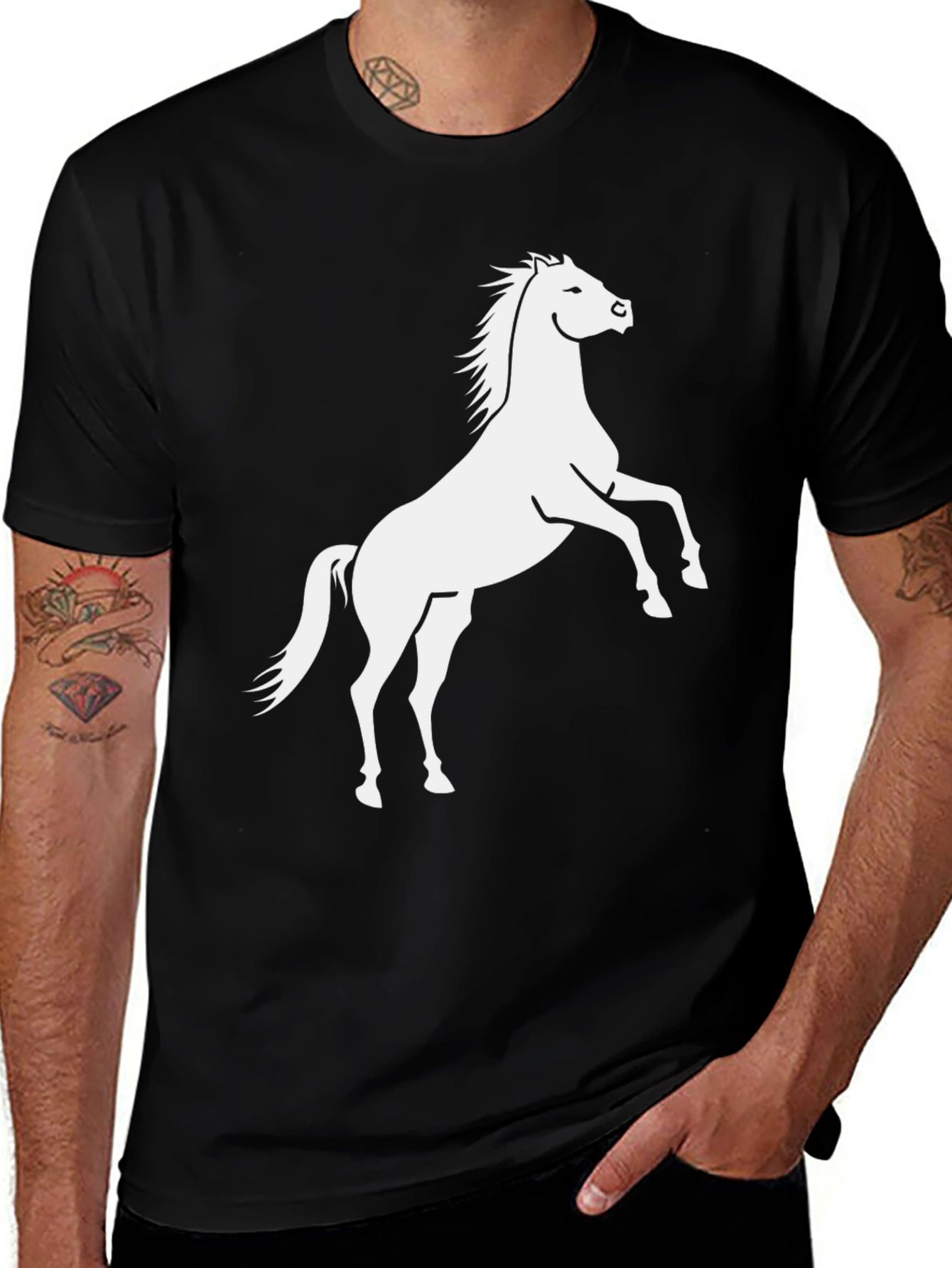 Variant 18 of Black T-Shirt with White Horse Graphic