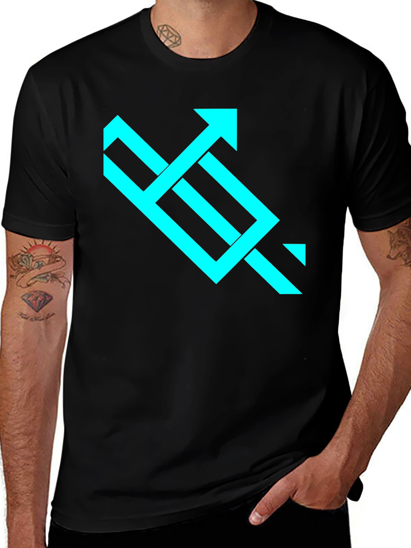 Variant 13 of Geometric Arrow Graphic Tee - Modern Men's Black T-Shirt
