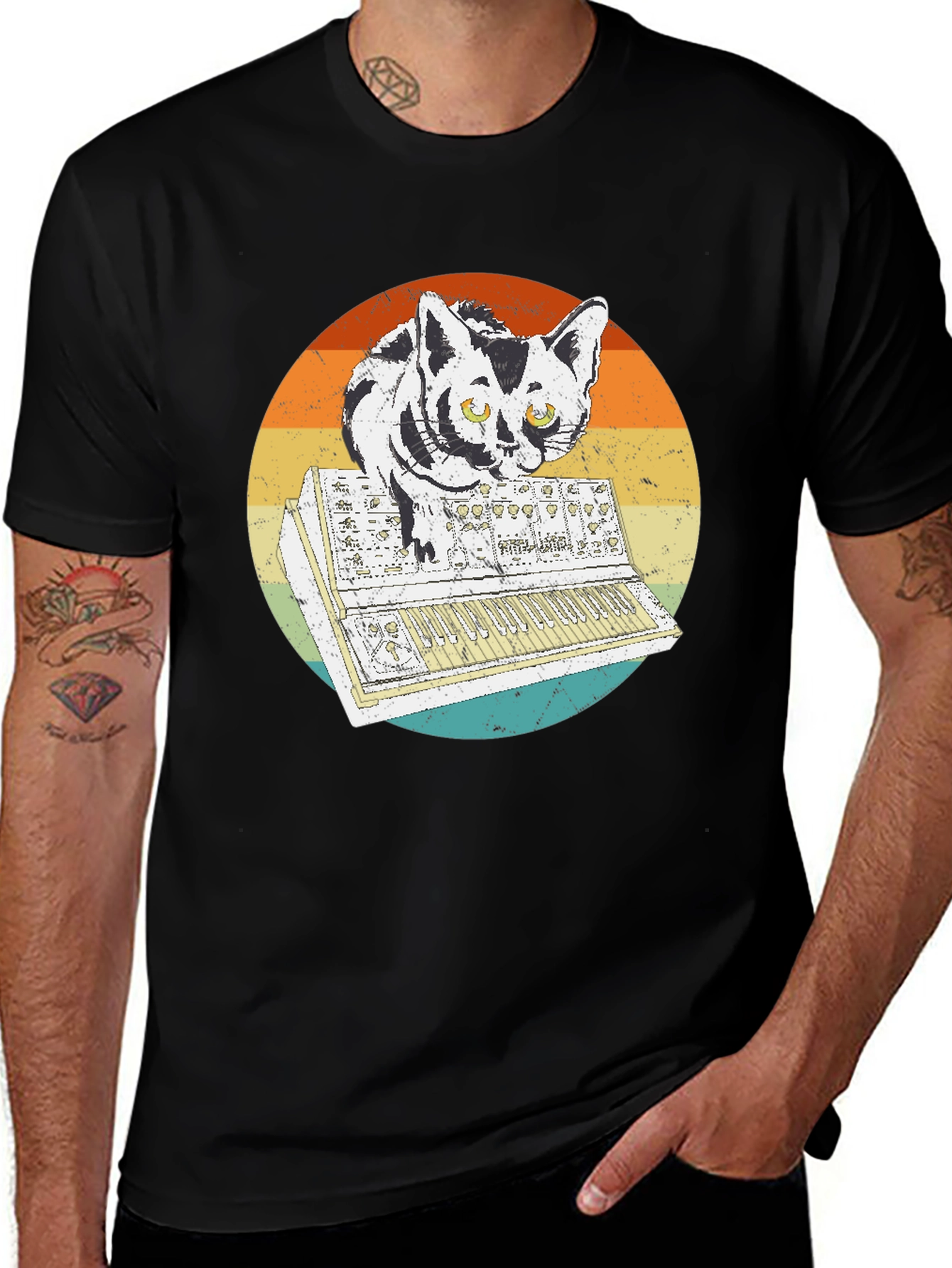 Variant 7 of Retro Cat Synth T-Shirt