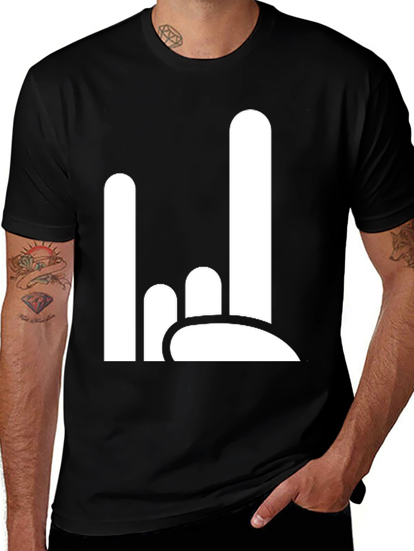 Variant 25 of Rock On Hand Gesture Black T-Shirt