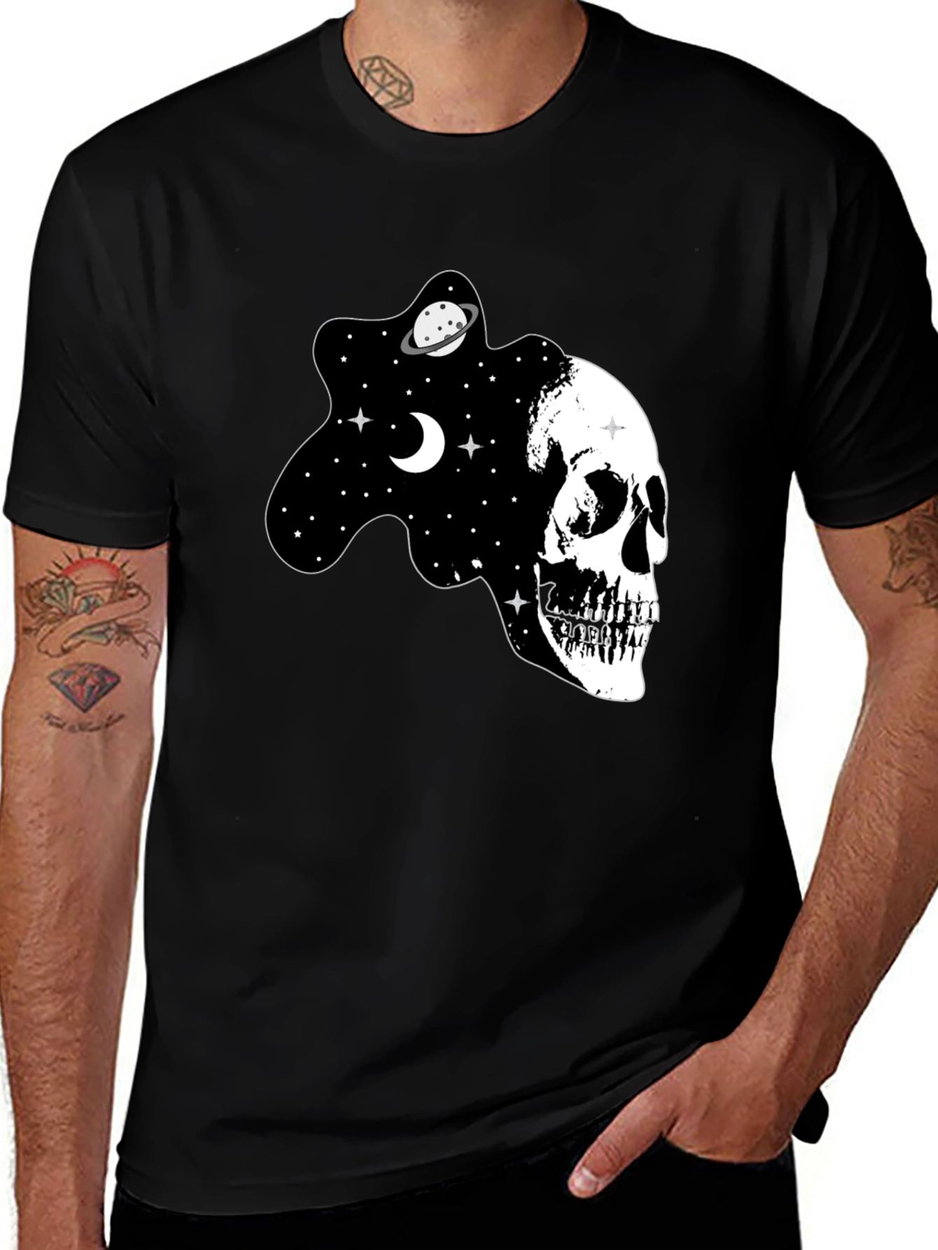 Variant 9 of Skull & Space Graphic Black T-Shirt