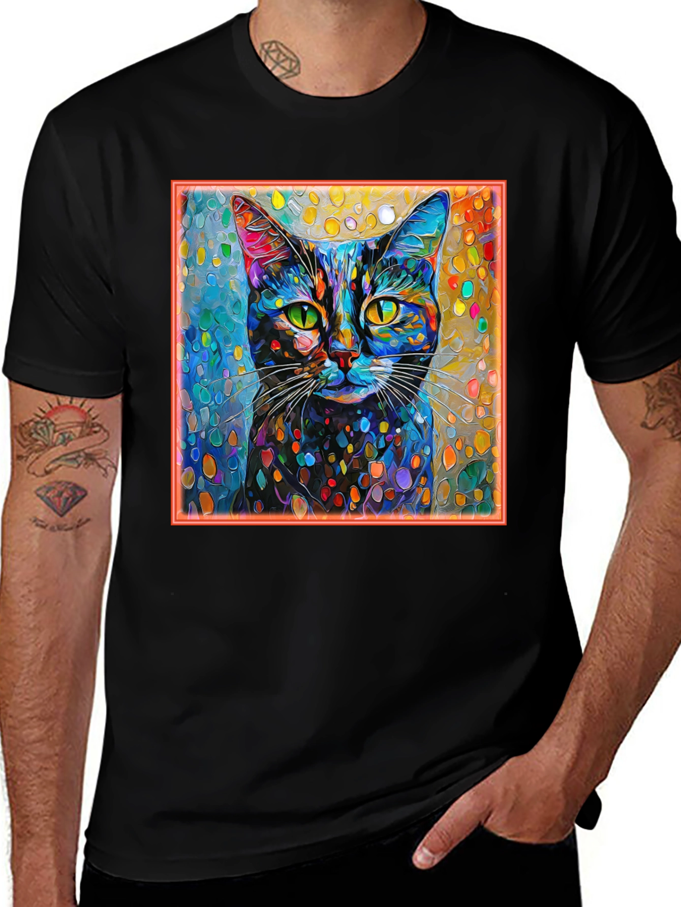 Variant 3 of Abstract Cat Art Black T-Shirt