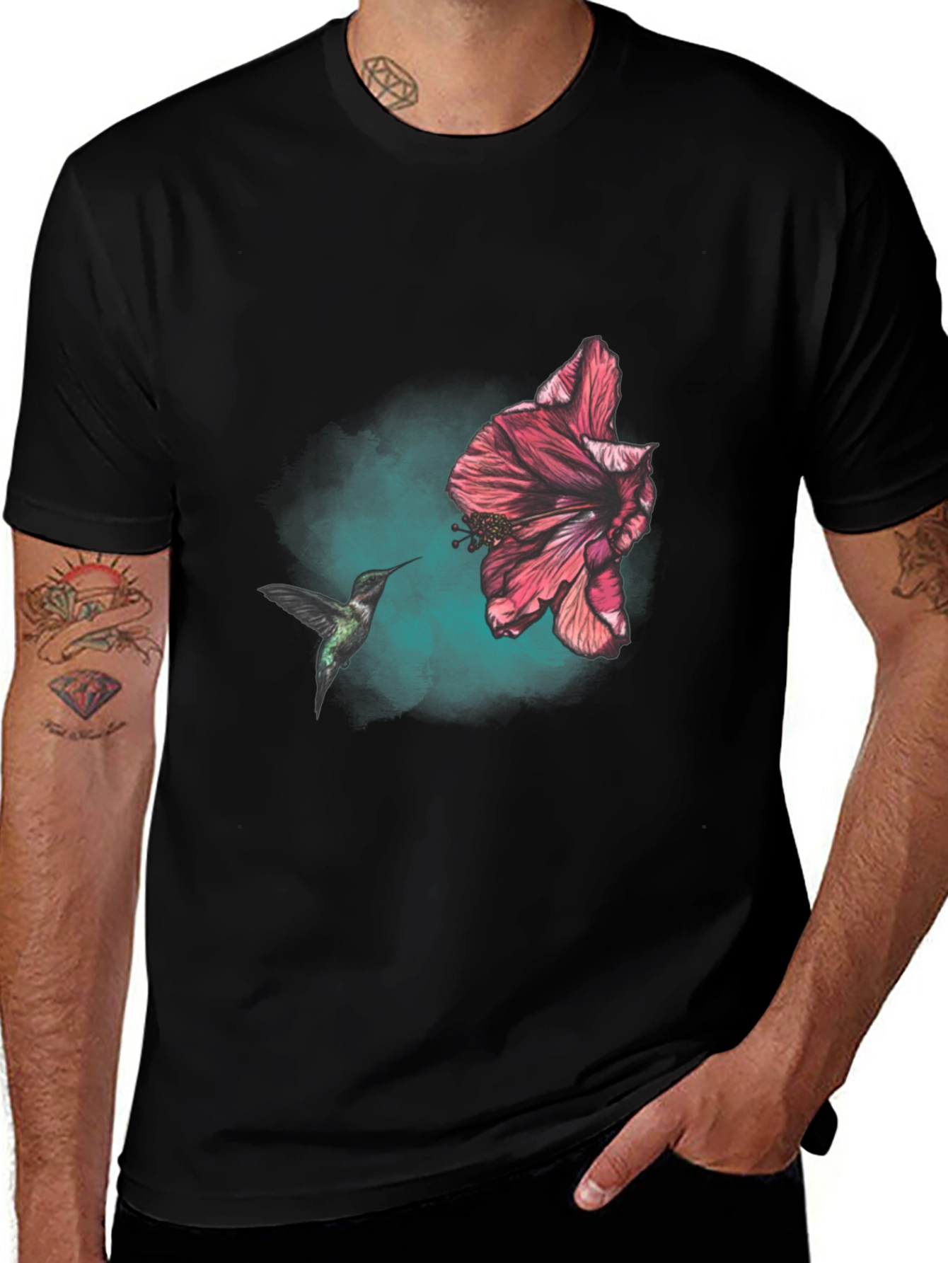 Variant 10 of Hummingbird and Hibiscus Graphic T-Shirt