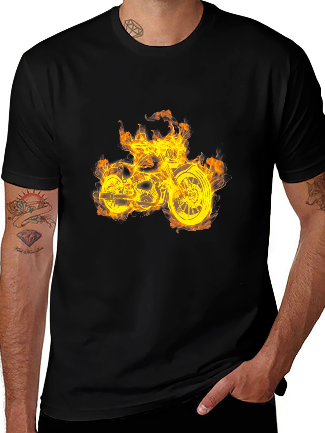Variant 28 of Fiery Motorcycle Graphic T-Shirt - Black
