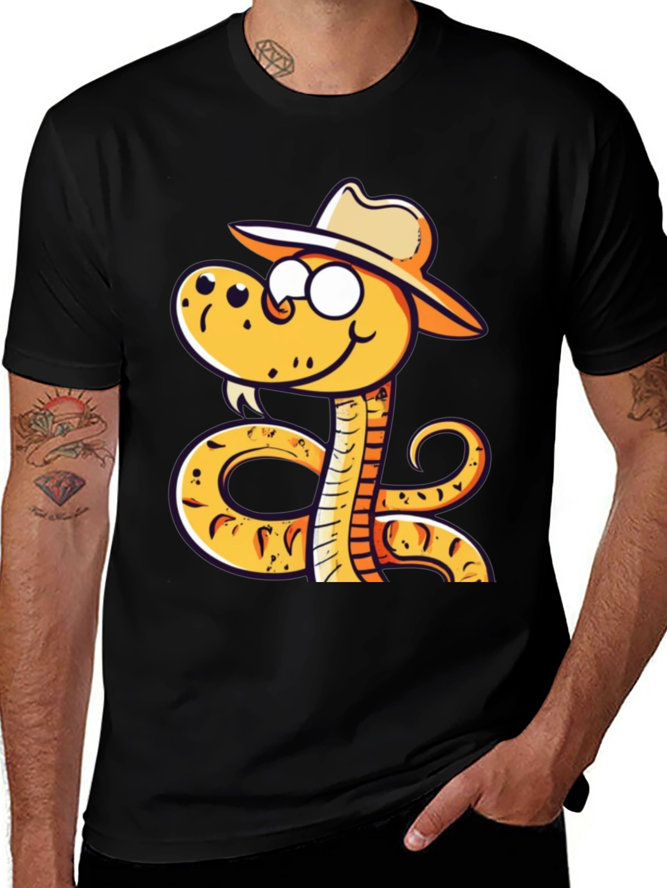Variant 9 of Snake Cowboy Cartoon Black T-Shirt
