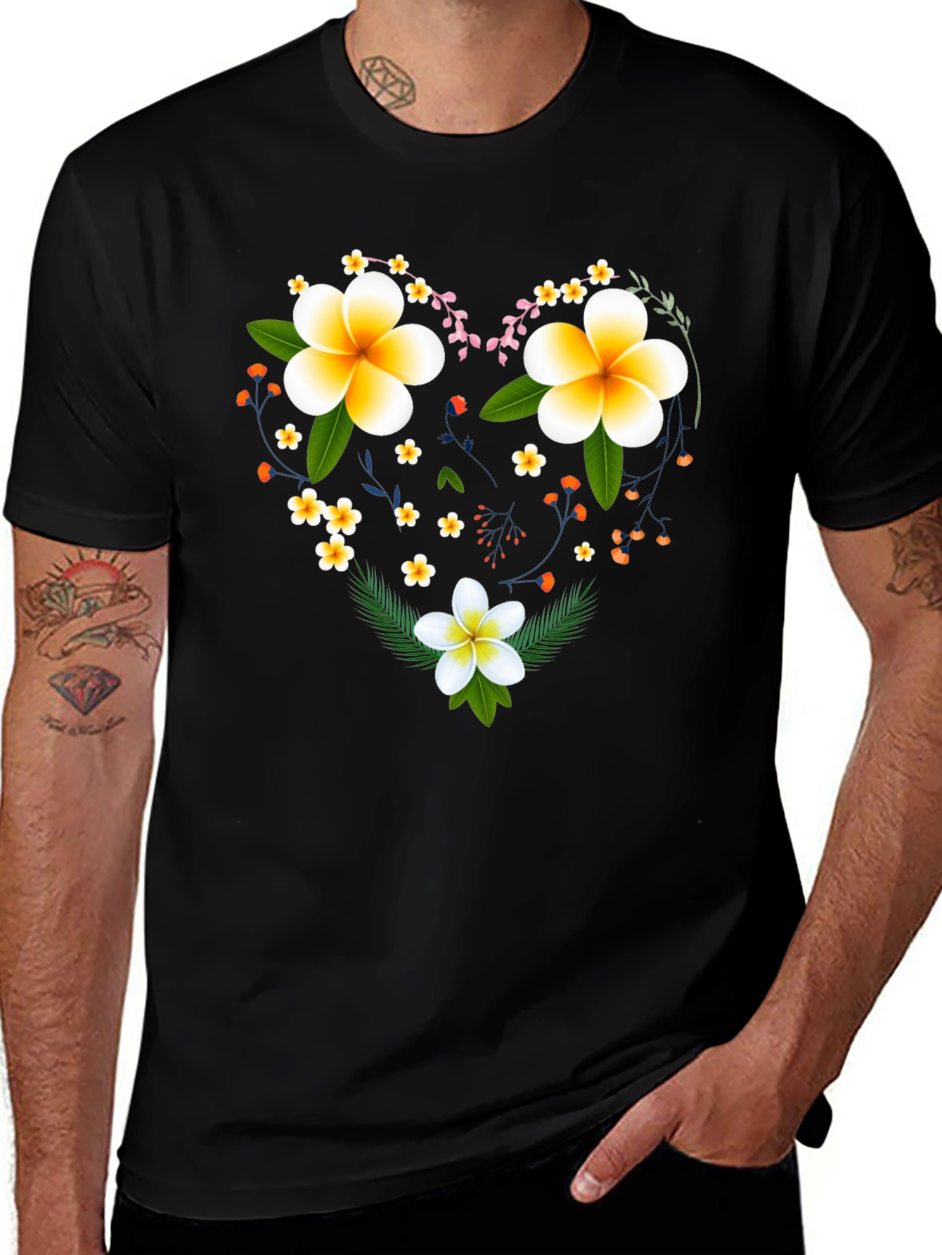 Variant 26 of Floral Heart Graphic Tee - Black
