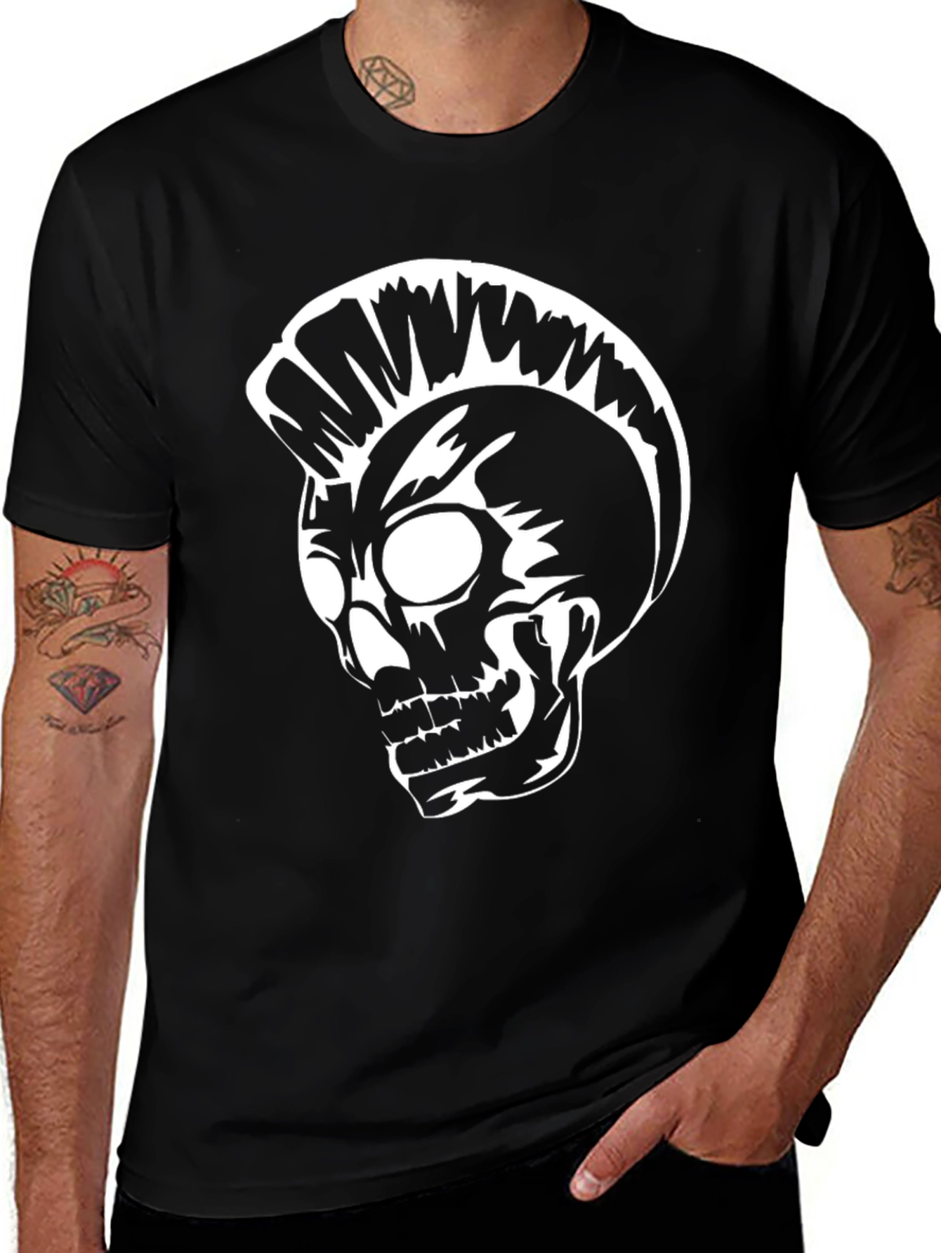 Variant 29 of Punk Skull Graphic Tee - Black Cotton T-Shirt
