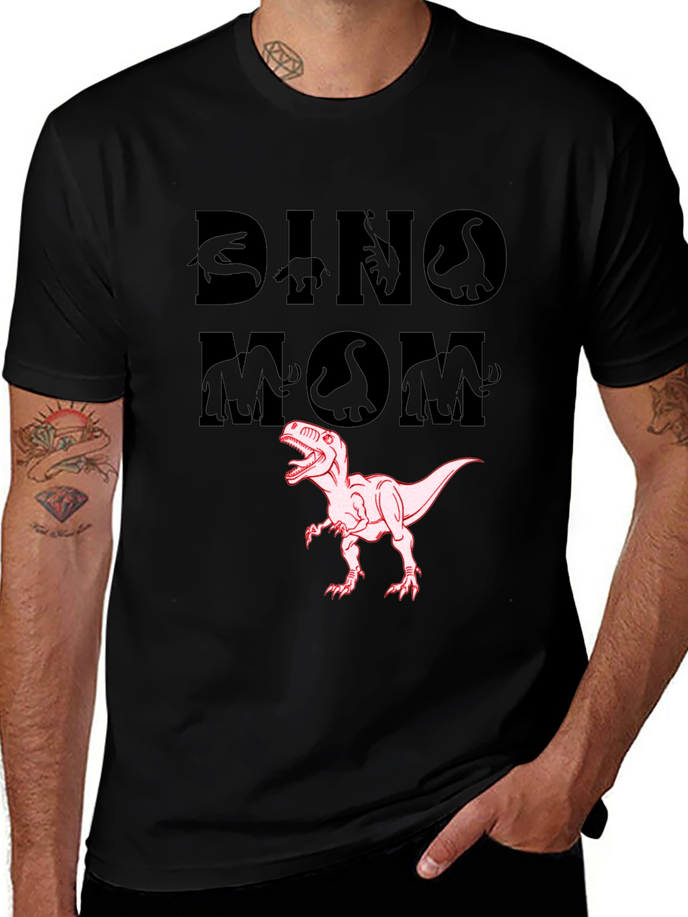 Dino Mom T-Shirt - Black Cotton Dinosaur Tee