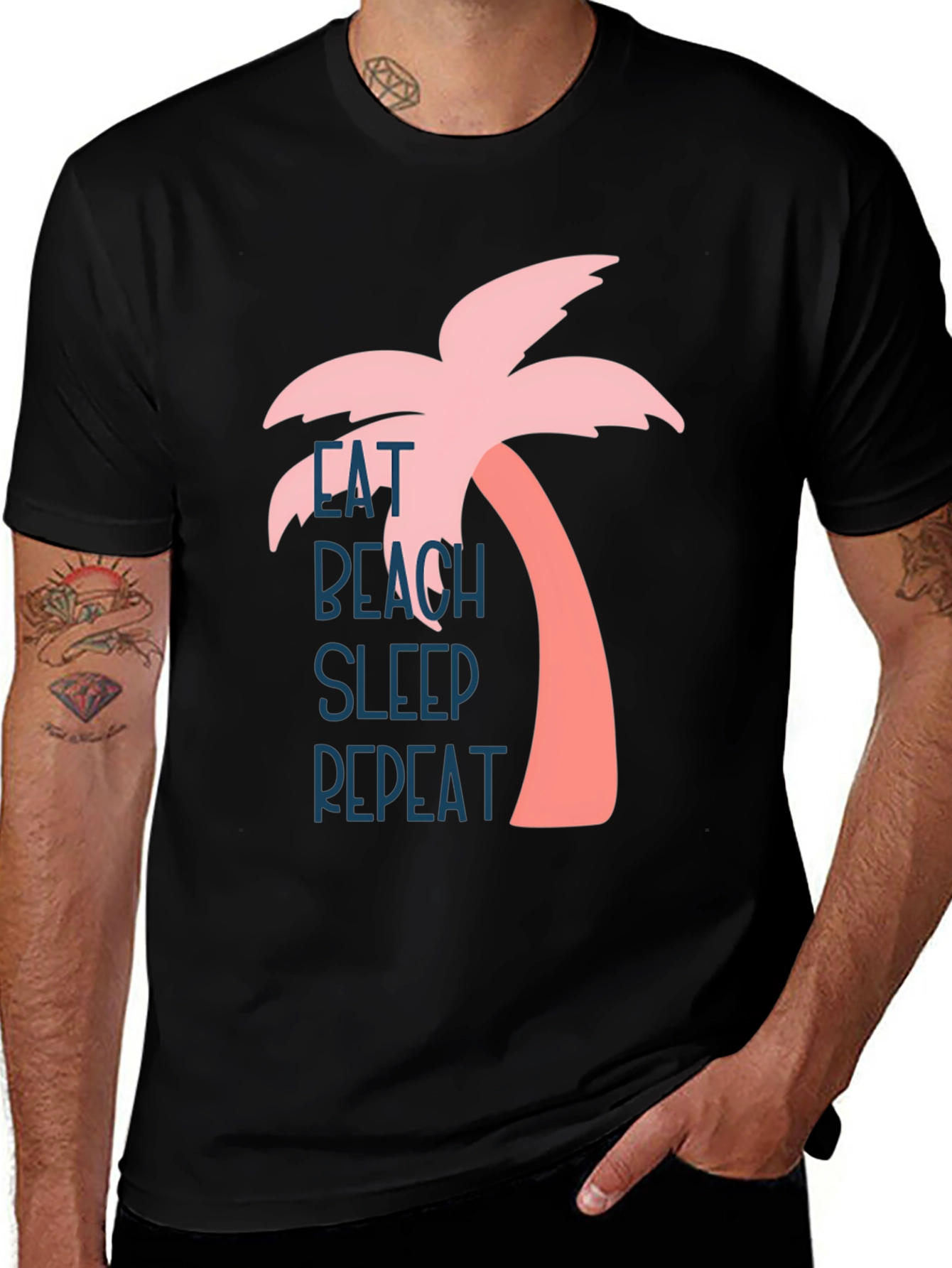 Variant 28 of Eat Beach Sleep Repeat Palm Tree Graphic Tee