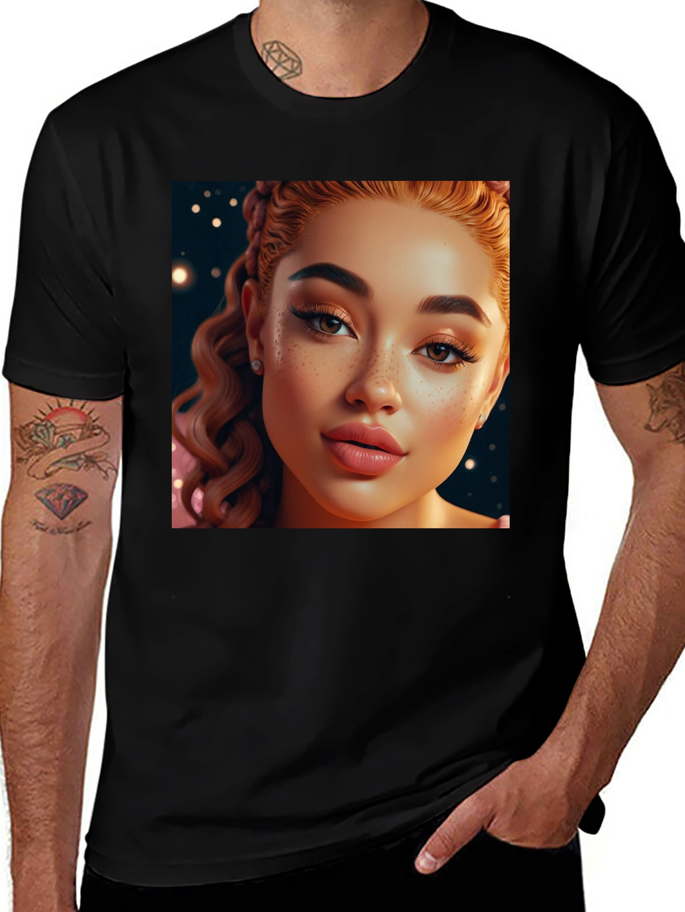 Variant 9 of Stylish Black Tee with Beautiful Woman Graphic