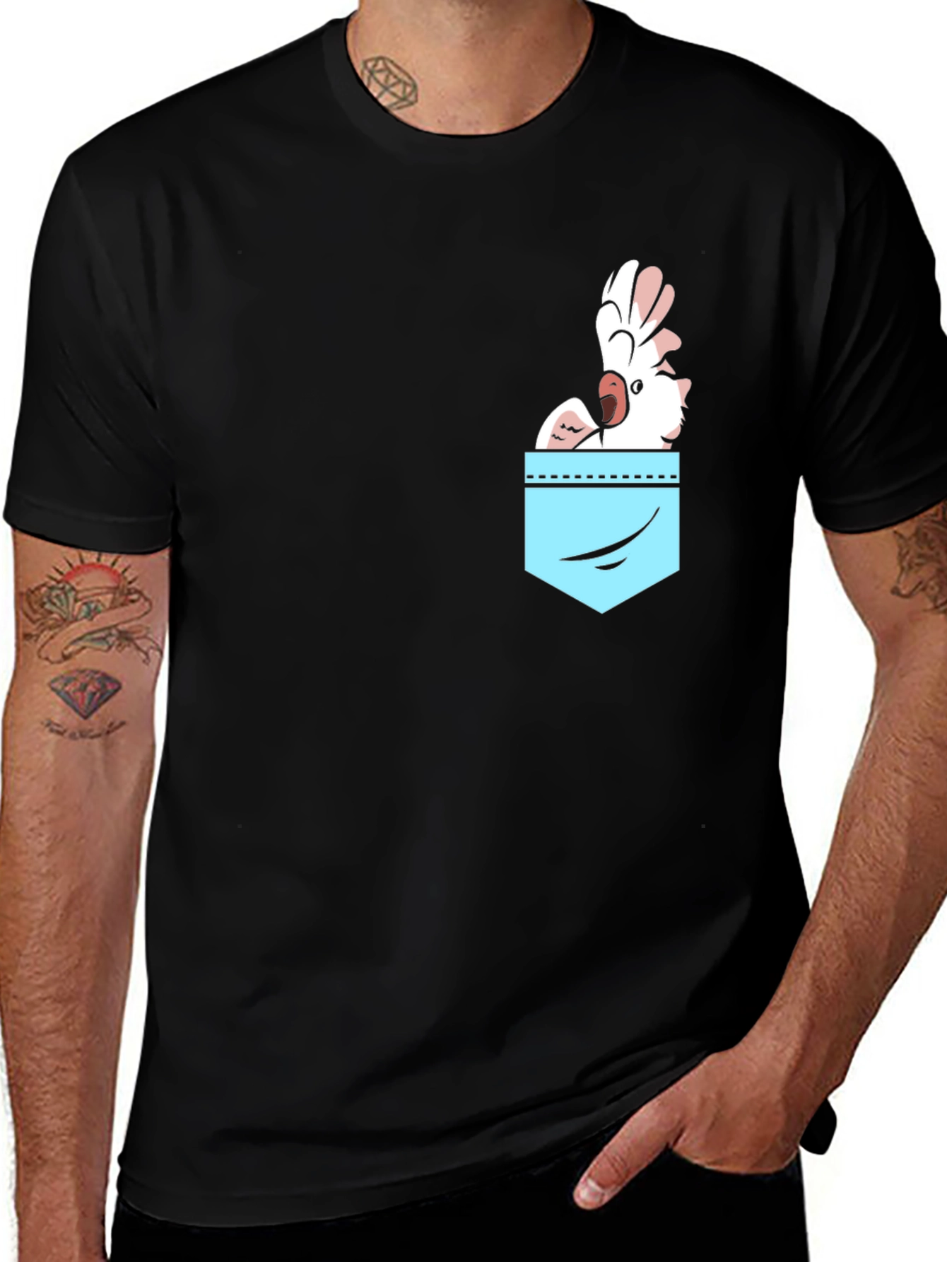 Variant 22 of Cockatoo Pocket Graphic Tee - Casual Black T-Shirt
