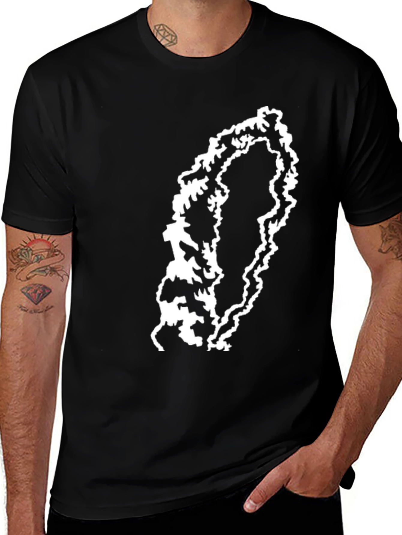 Black Abstract Graphic Print T-Shirt - Modern Style main image