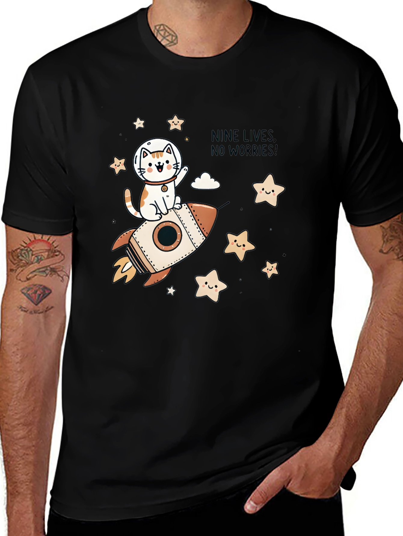 Variant 11 of Cosmic Cat T-Shirt: Nine Lives, No Worries!