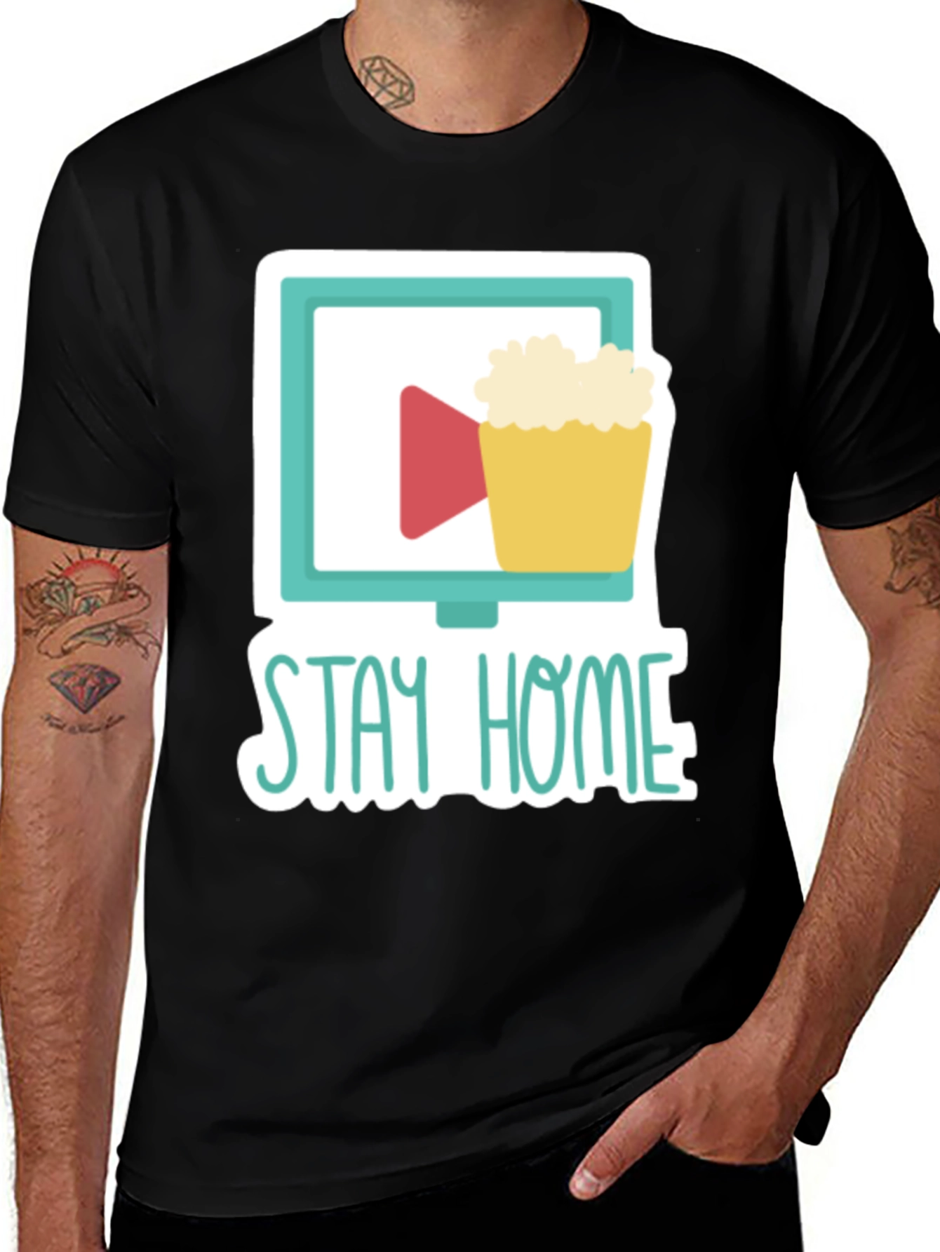 Black Stay Home Movie Night T-Shirt main image