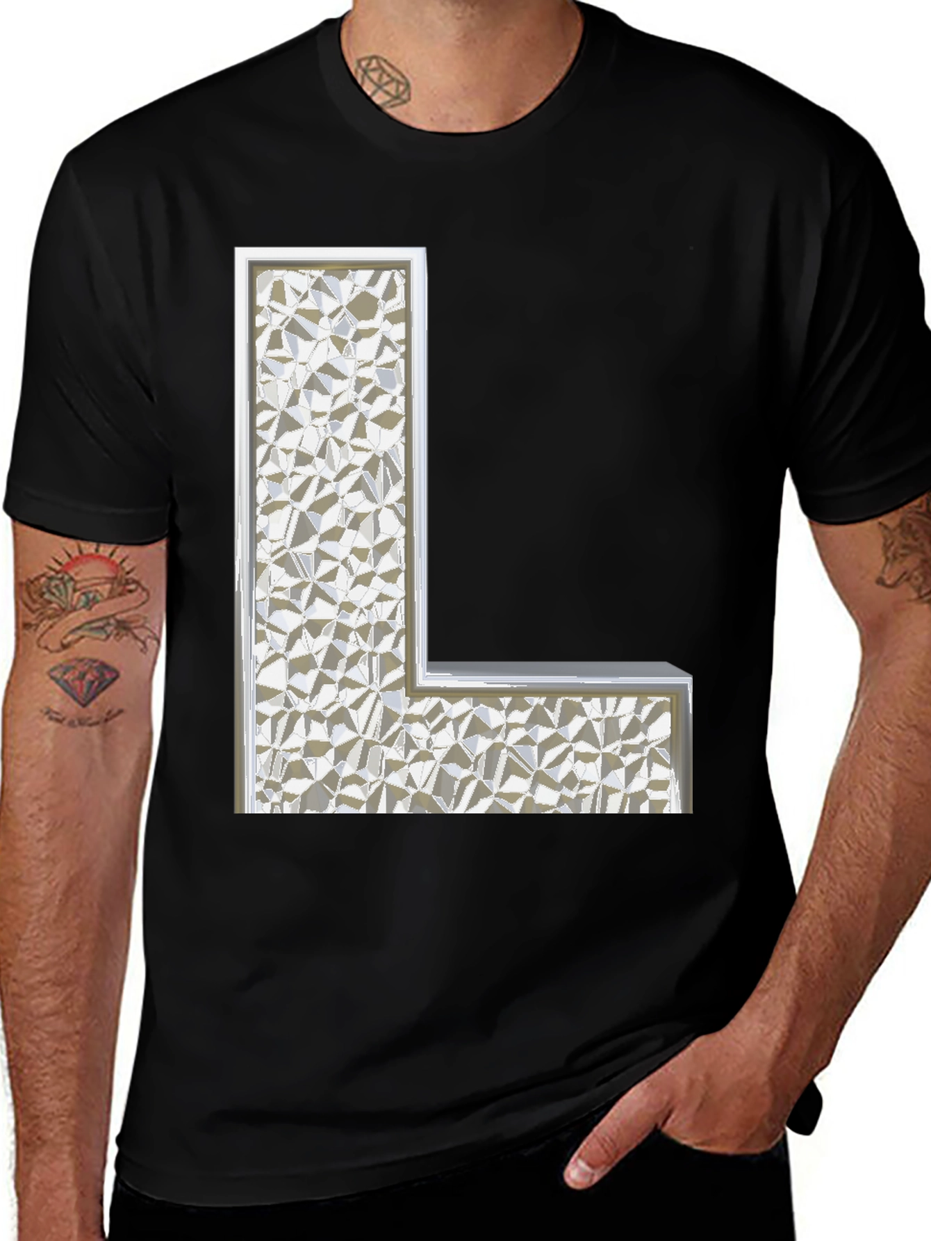 Variant 17 of Abstract Letter 'L' Graphic Tee - Black