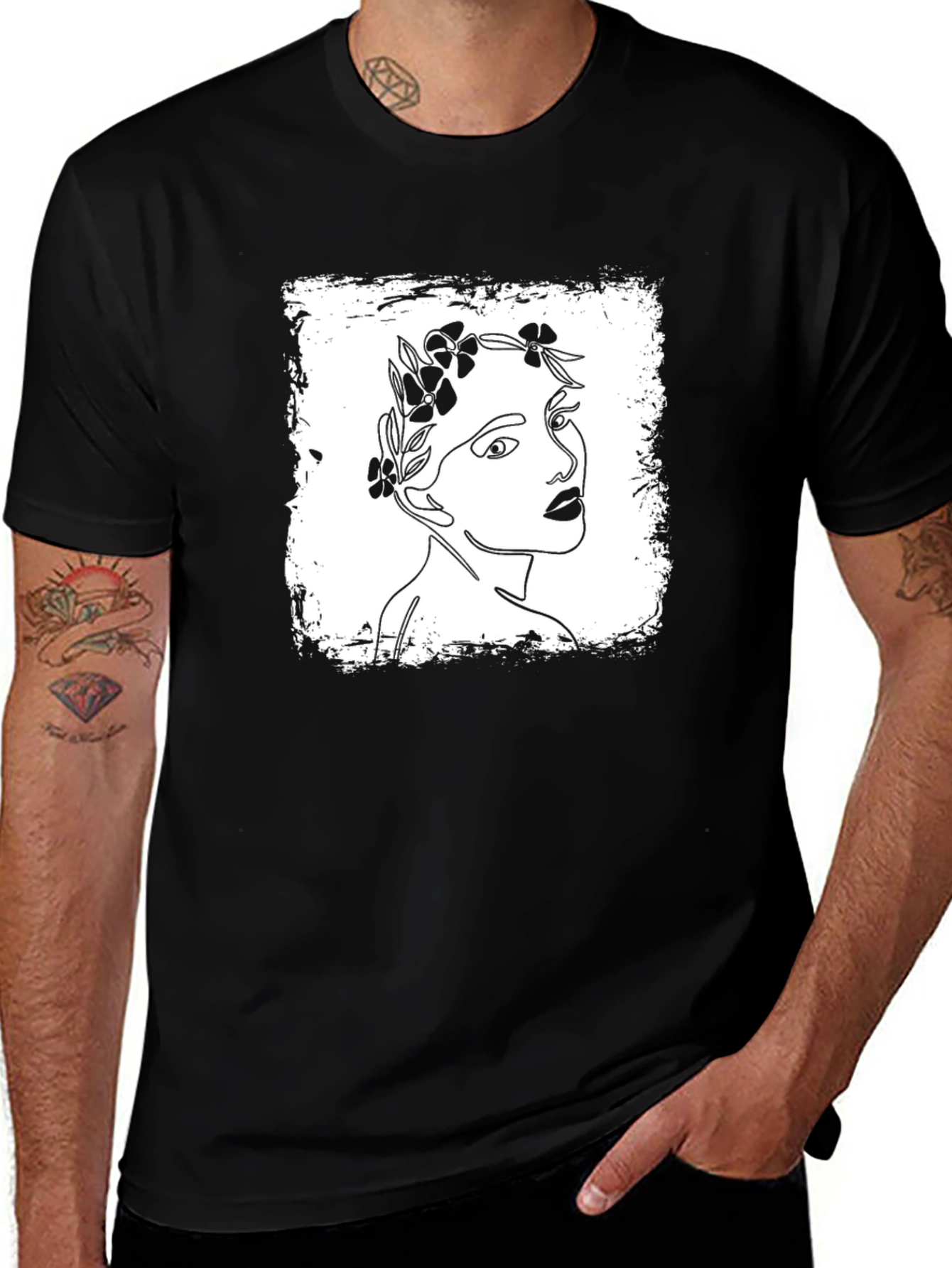 Variant 8 of Floral Woman Graphic Tee - Stylish Unisex Black T-Shirt