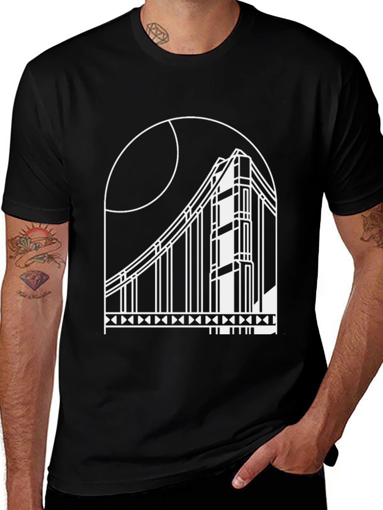 Variant 6 of Geometric Bridge Graphic Tee - Modern Minimalist Design