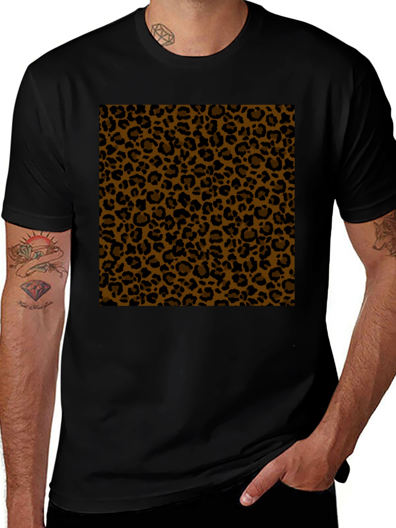 Variant 18 of Black Tee with Leopard Print Panel