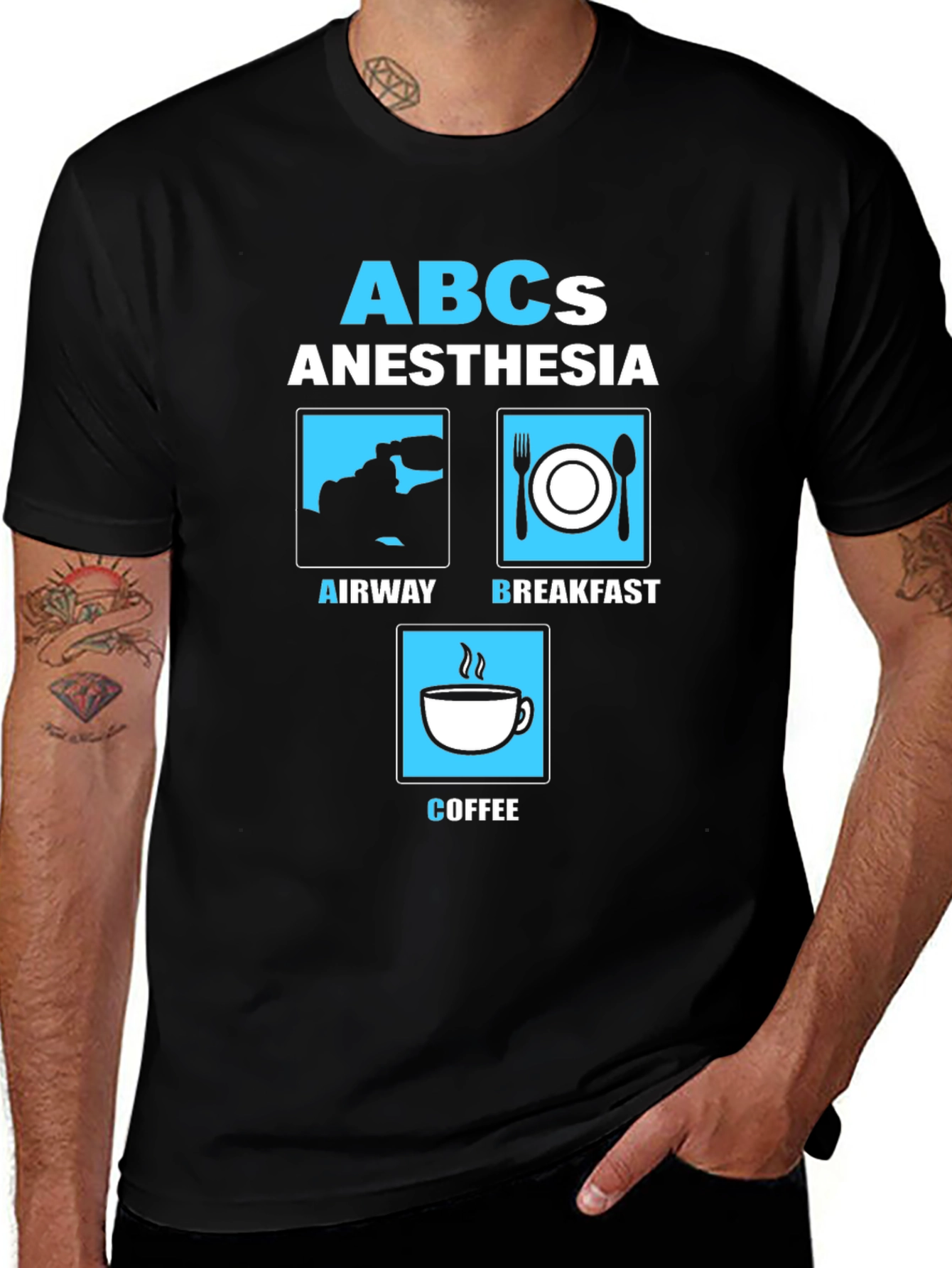 Variant 21 of Anesthesia ABCs Graphic T-Shirt - Airway, Breakfast, Coffee