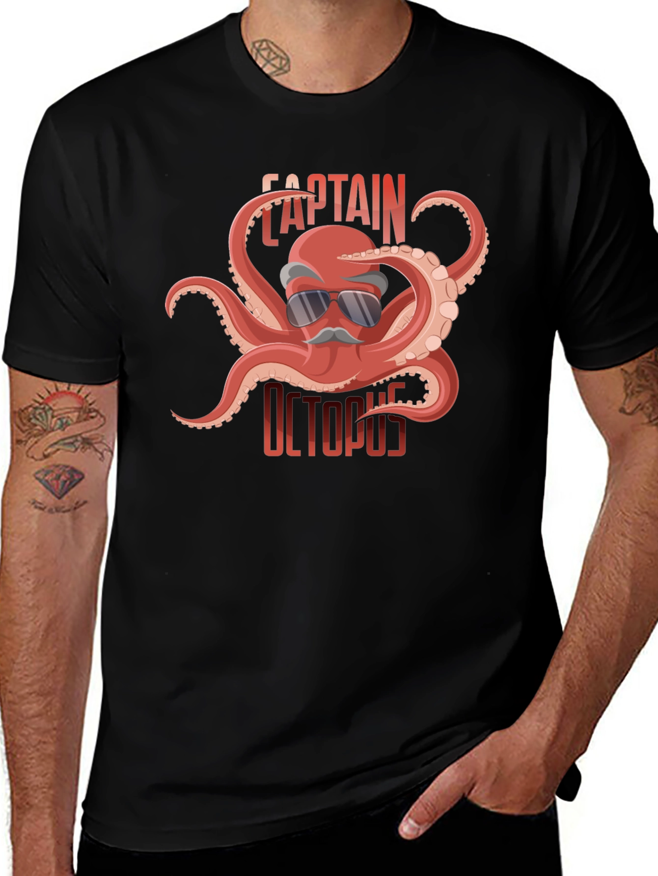 Black Captain Octopus Graphic Tee - Black Cotton Shirt main image