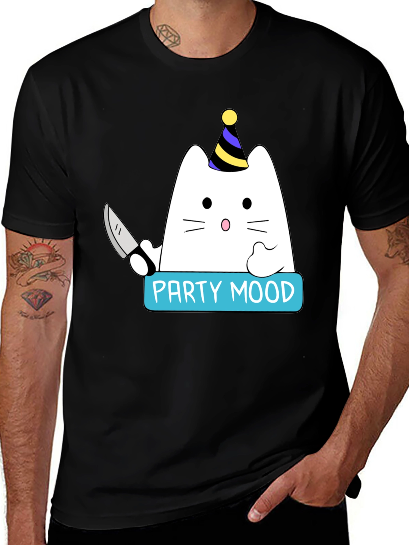 Variant 5 of Party Mood Cat T-Shirt - Funny Graphic Tee