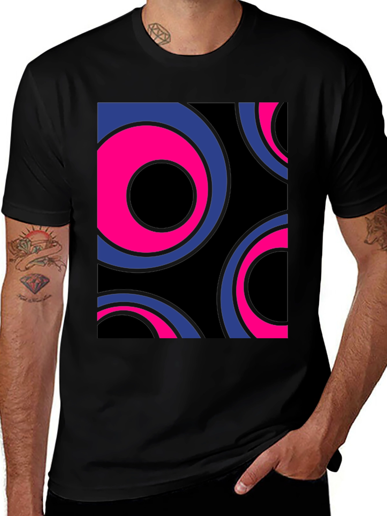 Black Retro Circle Graphic Tee - Bold Style main image