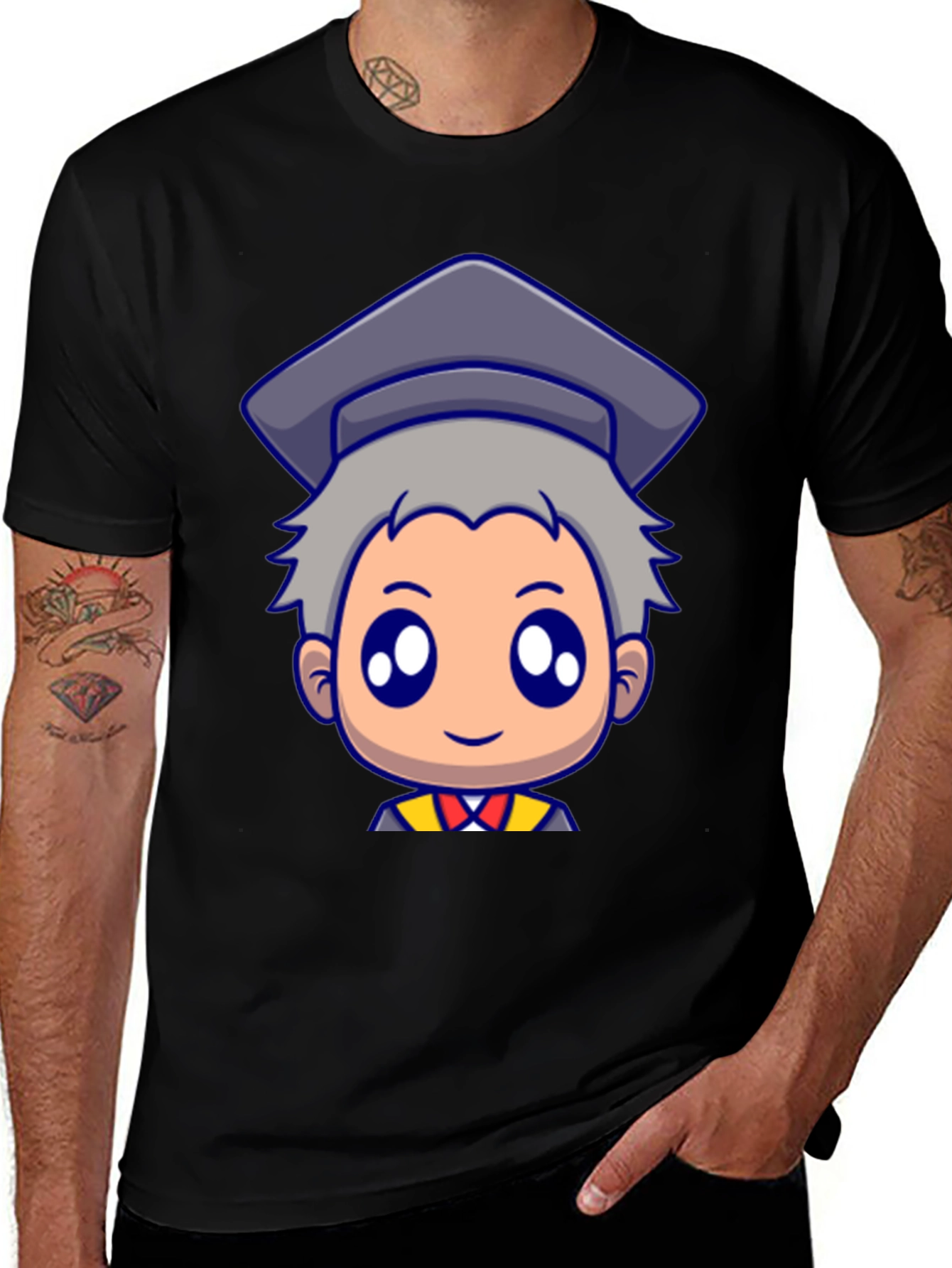 Graduation Cartoon Graphic Black T-Shirt