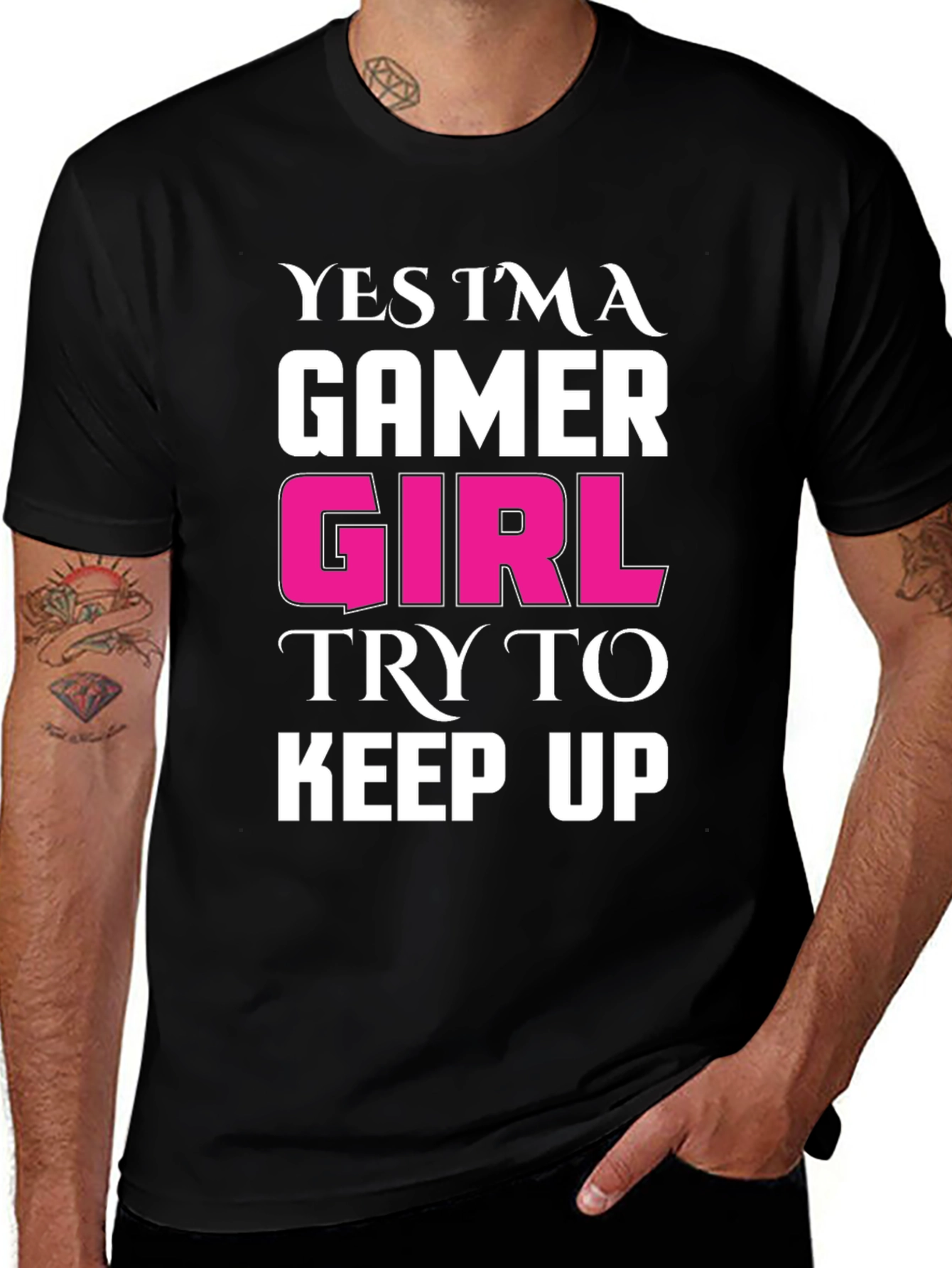Variant 10 of Gamer Girl T-Shirt - Black Tee with Bold Statement