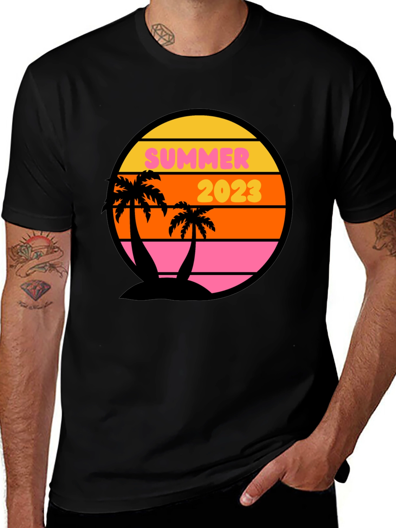 Variant 18 of Summer 2023 Palm Tree Graphic Tee - Black