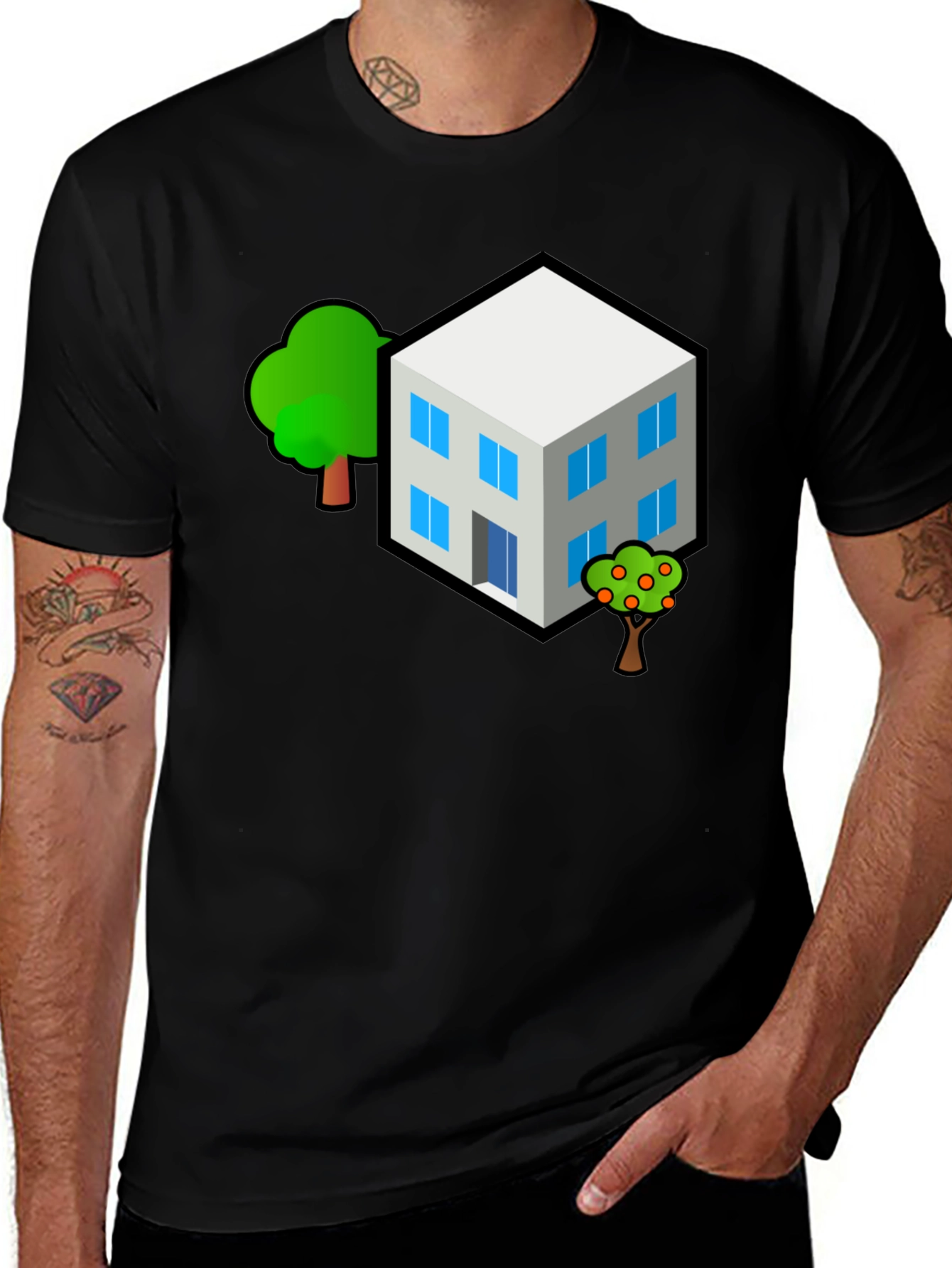 Variant 4 of Isometric Building & Trees Graphic Tee