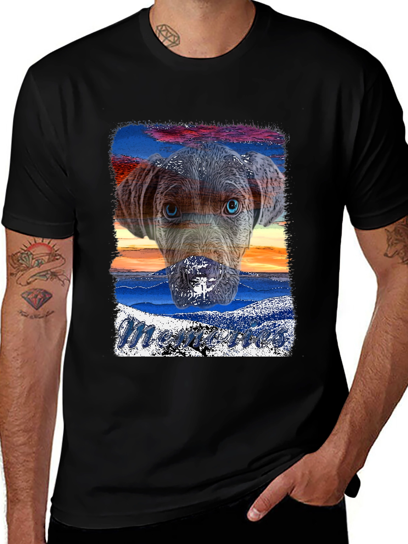 Variant 27 of Dog Sunset Graphic Black T-Shirt