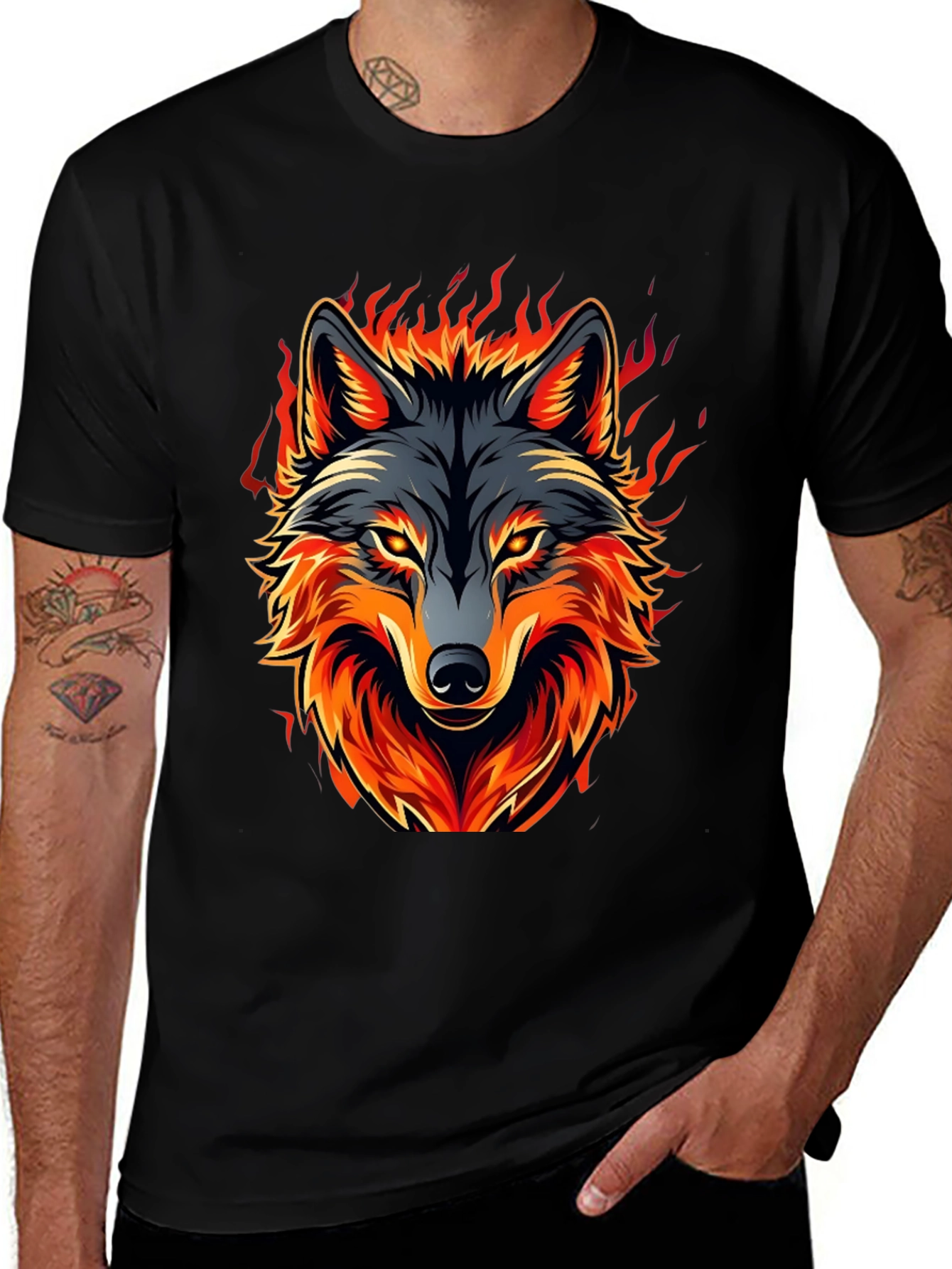 Variant 11 of Fiery Wolf Graphic Tee - Black