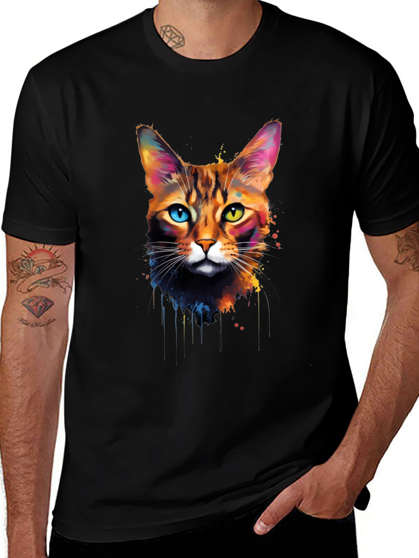 Variant 17 of Colorful Cat Portrait Black T-Shirt
