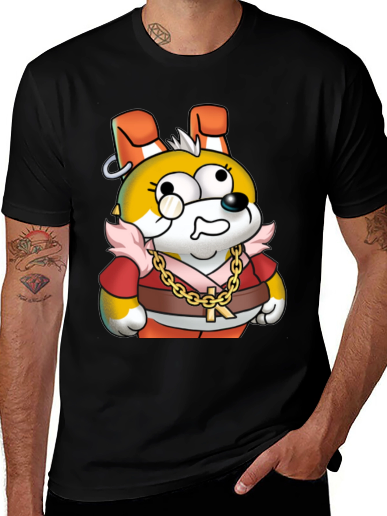 Variant 23 of Cartoon Dog Gold Chain Graphic Tee - Unisex